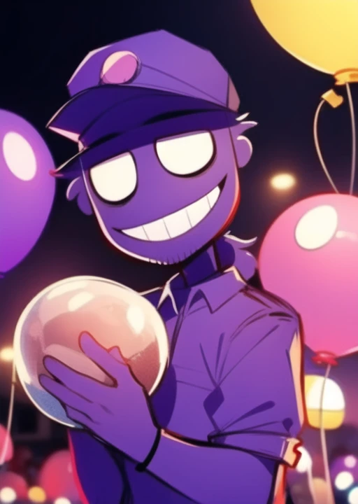 <lora:purpleguy-08:1> purpleguy, detailed background, holding balloons in hand, balloons in hand, in carnival, night time, festival, night, outdoors, public festival carival,, masterpiece, best quality
