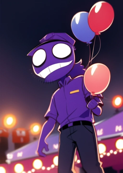 <lora:purpleguy-08:1> purpleguy, detailed background, holding balloons in hand, balloons in hand, in carnival, night time, festival, night, outdoors, public festival carival,, masterpiece, best quality