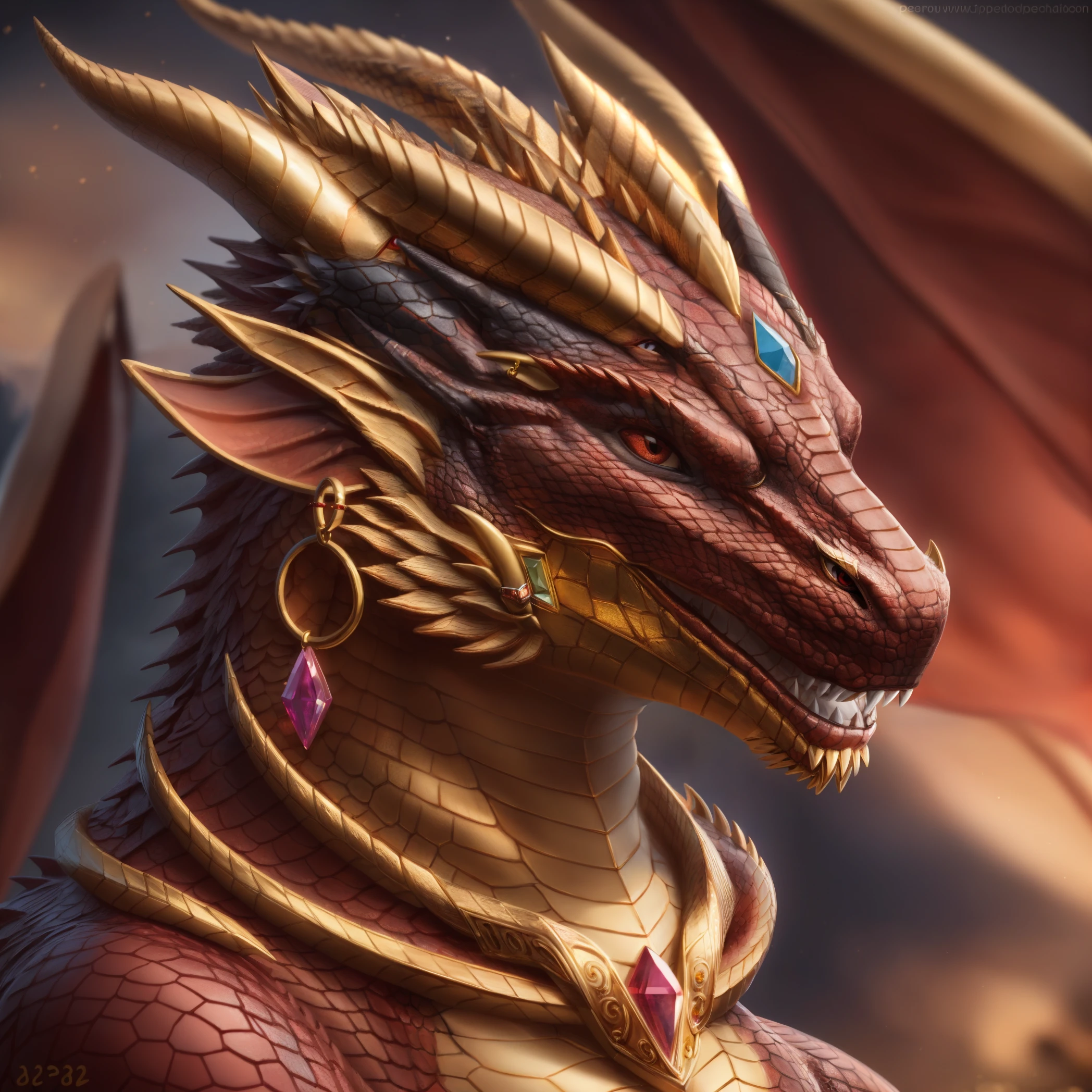 Close-up Portrait of a Rose madder Dragonborn_Person, Fantasy, realistic, Volumetric lighting, concept art, brush stroke style, artstation, trending, highly detailed, art by greg rutkowski.