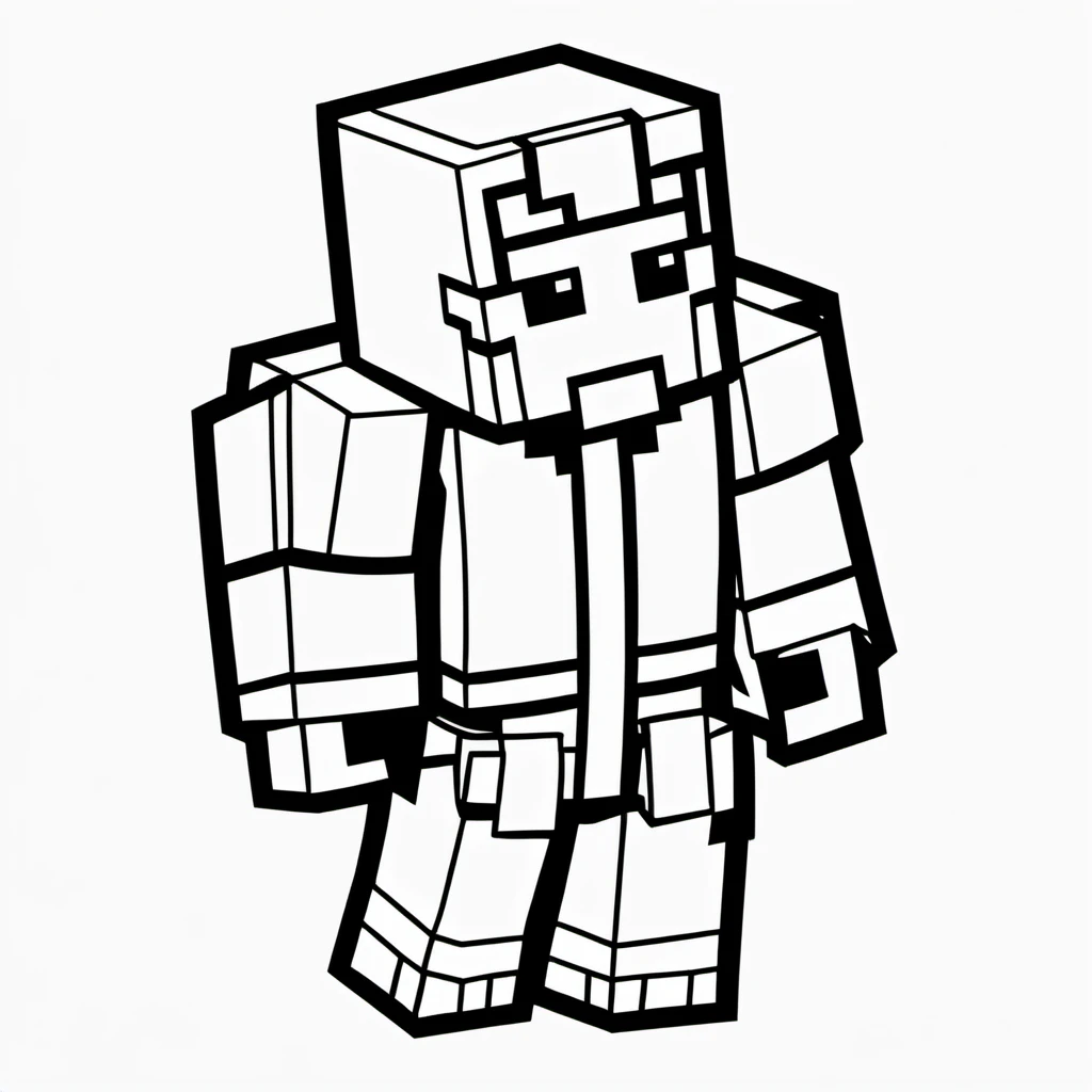 black and white, line art, coloring drawing of minecraft<lora:Coloring_book_-_LineArt:0.6>, white background, thick outlines