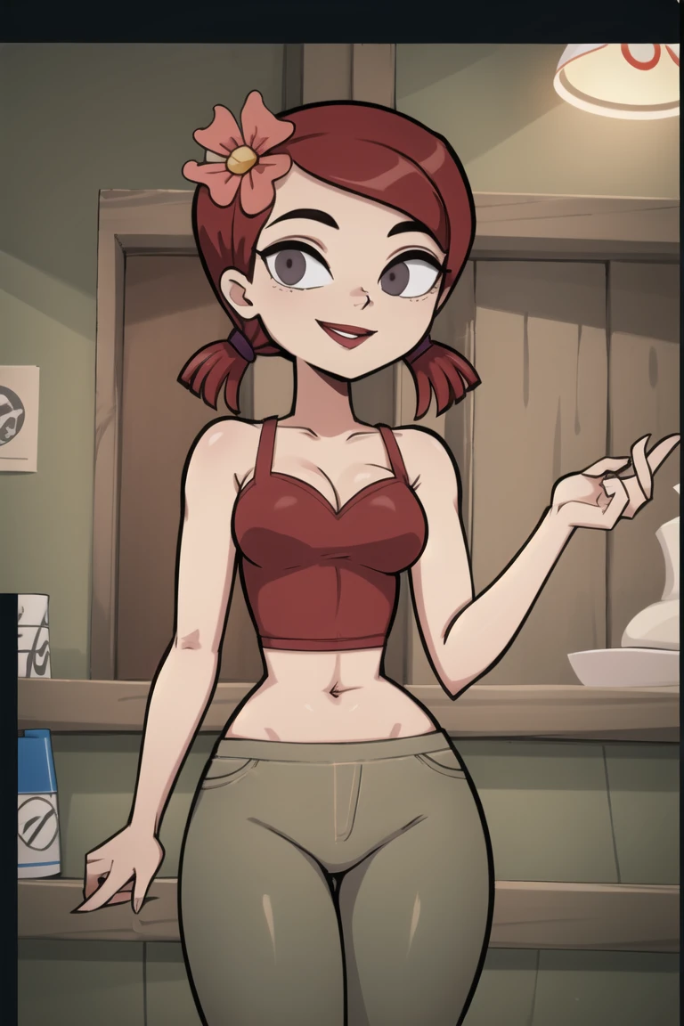 ((masterpiece,best quality)), absurdres,
<lora:Zoey_Total_Drama:0.7>, Zoey_Total_Drama, pants,
solo, smiling, looking at viewer, cowboy shot, ,
cinematic composition, contrapposto