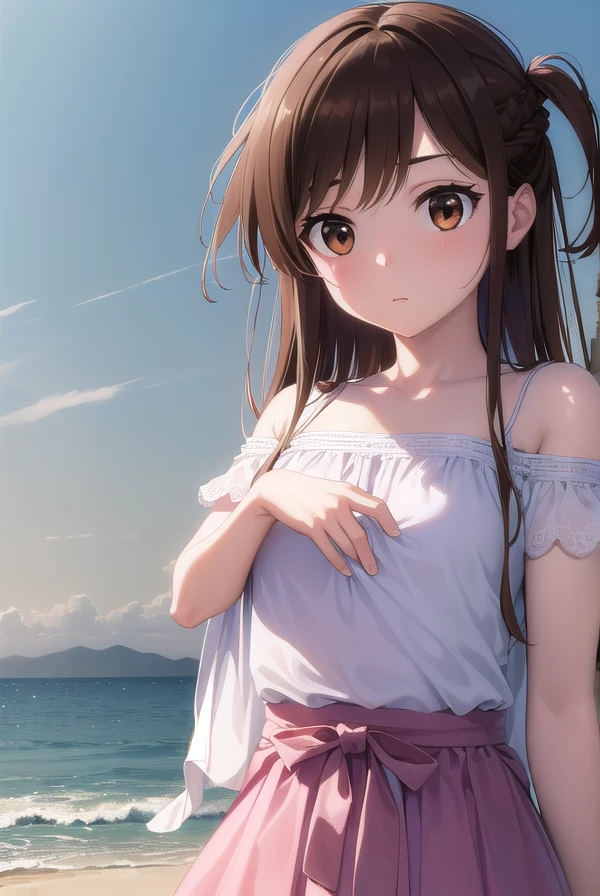 mizuharachizuru, <lora:mizuharachizuru-lora-nochekaiser:1>,
mizuhara chizuru, long hair, brown hair, (brown eyes:1.7), (one side up:1.5), bangs, braid, hair braid,
BREAK bare shoulders, collarbone, pink shirt, puffy short sleeves, puffy sleeves, red bow, shirt, short sleeves, skirt, white skirt,
BREAK outdoors, city,
BREAK looking at viewer, (cowboy shot:1.5),
BREAK <lyco:GoodHands-beta2:1>, (masterpiece:1.2), best quality, high resolution, unity 8k wallpaper, (illustration:0.8), (beautiful detailed eyes:1.6), extremely detailed face, perfect lighting, extremely detailed CG, (perfect hands, perfect anatomy),