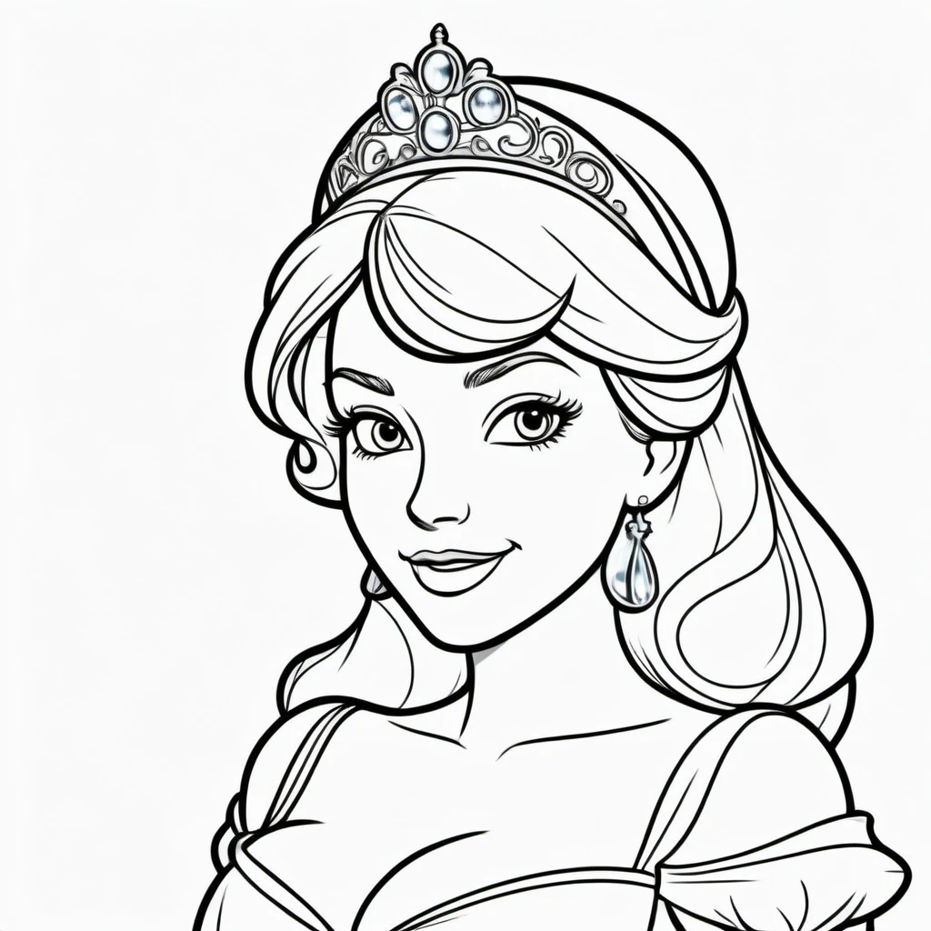 black and white, line art, coloring drawing of Disney cinderella<lora:Coloring_book_-_LineArt:0.6>, white background, thick outlines