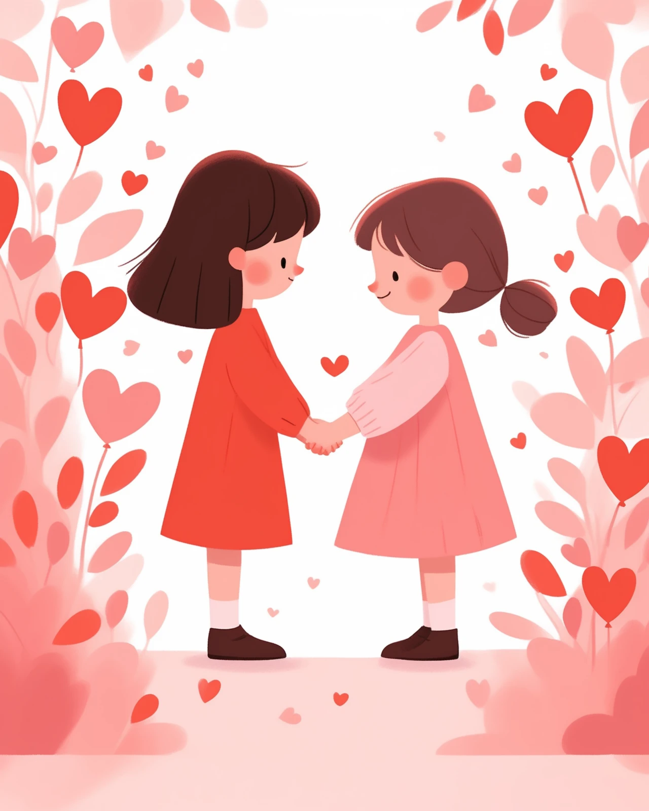 <lora:children huiben11-20231007-000006:0.75>,children's picture books,crayon paintings,blush,white background,simple background,Two fashionable people, face to face, affectionately looking at each other, holding hands, creating a festive atmosphere, Valentine's Day
