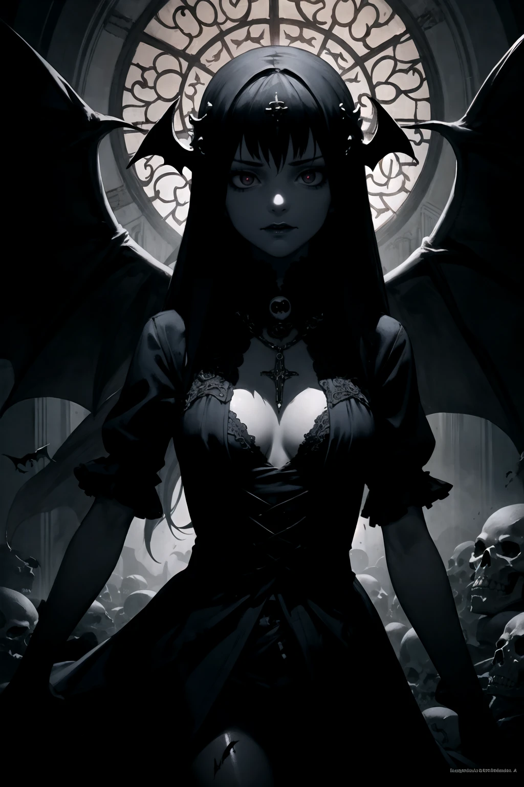 holy, gothic, demonic, skulls, demons, intricate, ornate, dark fantasy, gothic, cinematic lighting,