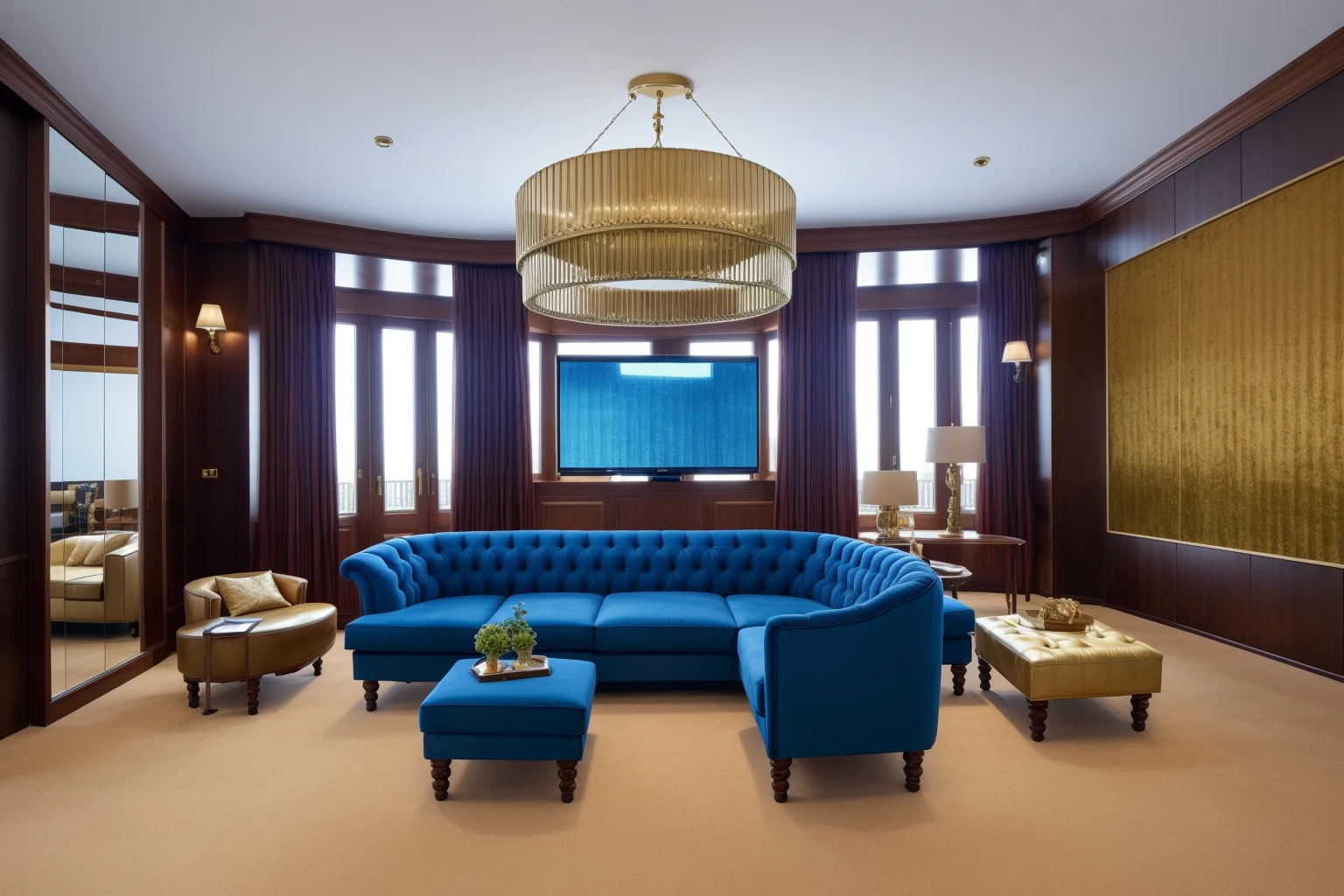 club , ((club house)) ,realistic, indoor, best quality, masterpiece , <lora:CB_clubhouse:0.7>,sofa , window, carpet ,painting, mirror ,tv, luxury , lamp, blue sky,