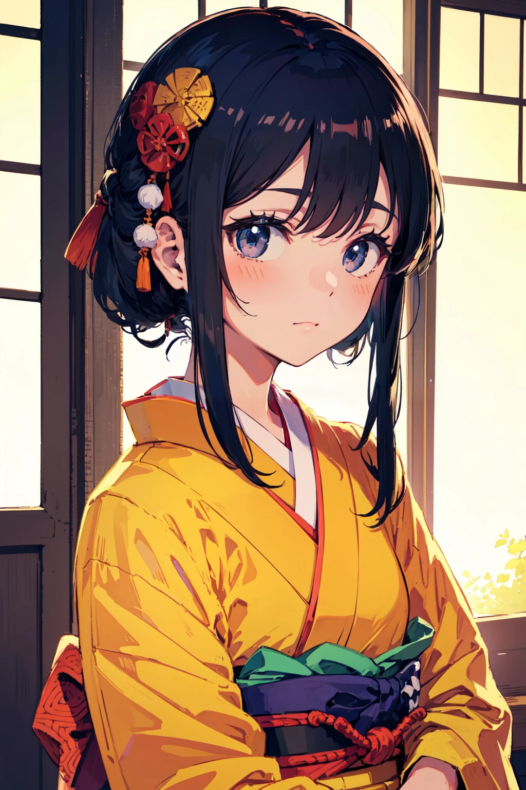(best quality, masterpiece:1.1), (Intricate detailed:1.2), <lora:Better light:0.5>,  ((close up,     1girl, emotionless face, rainbow hair, asymmetrical bangs, flipped hair,        kimono, japanese clothes BREAK ( japanese streets, houses, traditional, (japan, japanese culture)) in the background,  ):0.8)