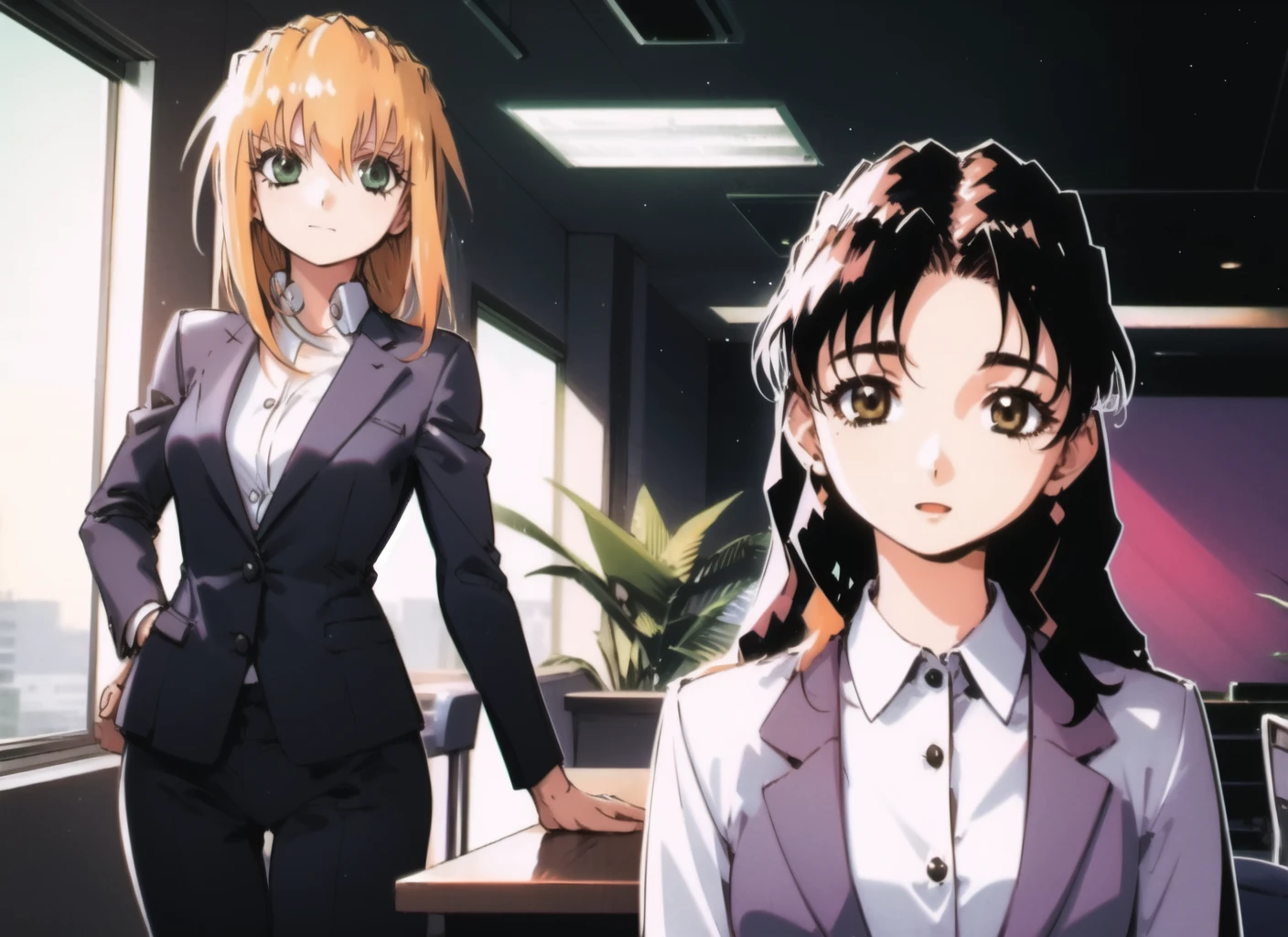 2girls, office, formal, pant suit, looking at viewer
BREAK
<lora:excel-000023:1> excel
BREAK
<lora:hyatt-000035:1> hyatt