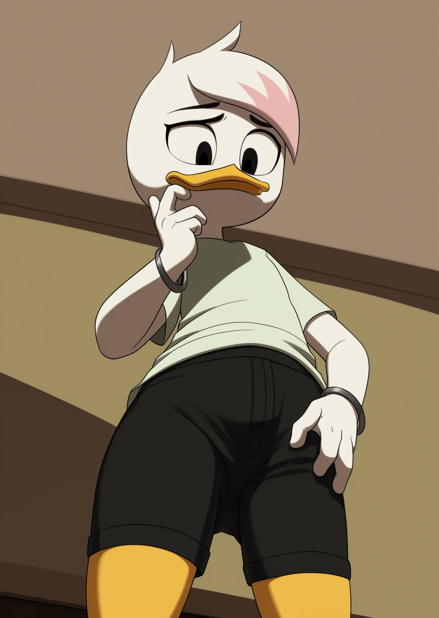 (by Drockdraw:1.2) (by chelodoy:1) (by ashraeli:1) Webby Vanderquack, White skin, White hair, orange legs:1.2, beak, DuckTales, tail shield, webbed feet, short hair, sexy, pink bow, horny, smile, Mouth open, naked, flat torso, webbed feet, black eyes, full body in picture, Eyeliner, smile, white body, young, shy, bed room, morning, the lights of a sun, standing on the bed, wet body, cum on body, cum on hair, pussy, ass, huge dildo in mouth, pissing on bed, cum, laughs, 