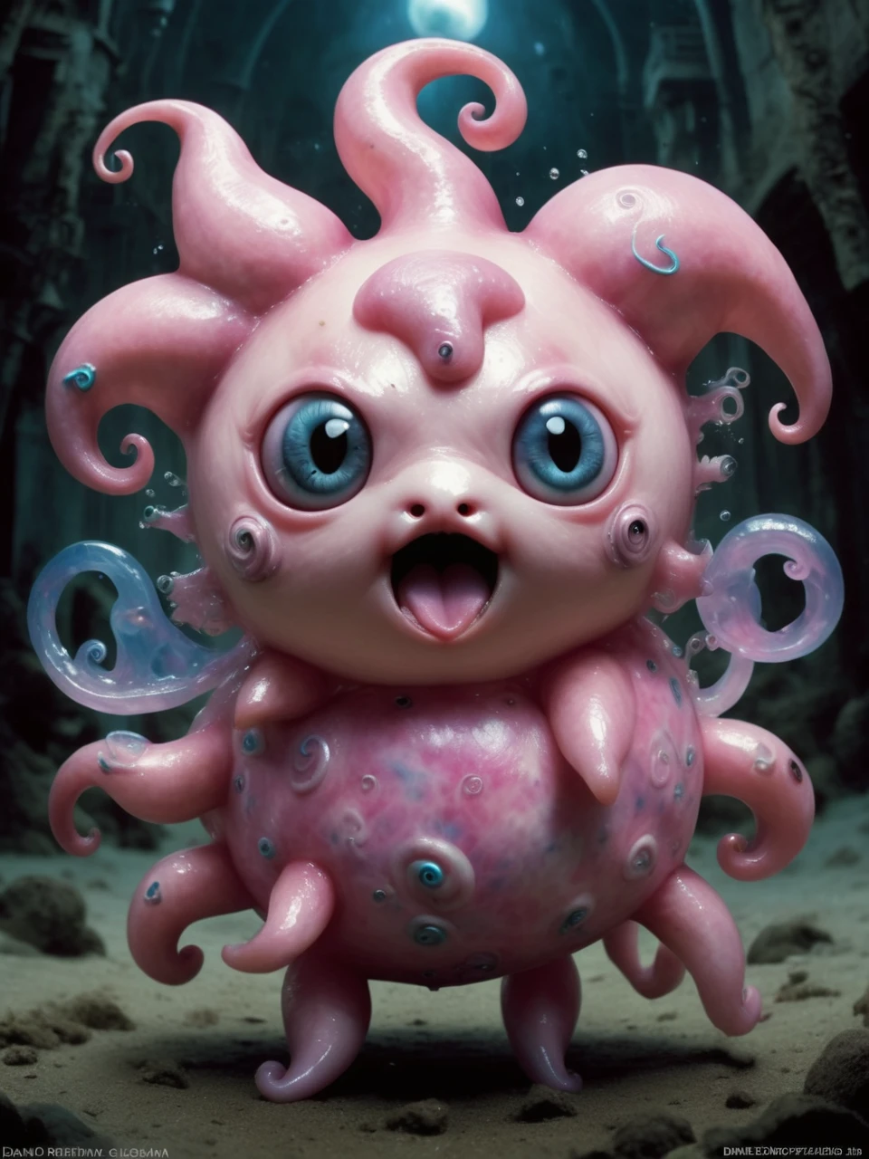 final fantasy anime version of
a squid Jigglypuff hybrid
from a tim burton movie,
by Daniel Merriam and Saturno Butto