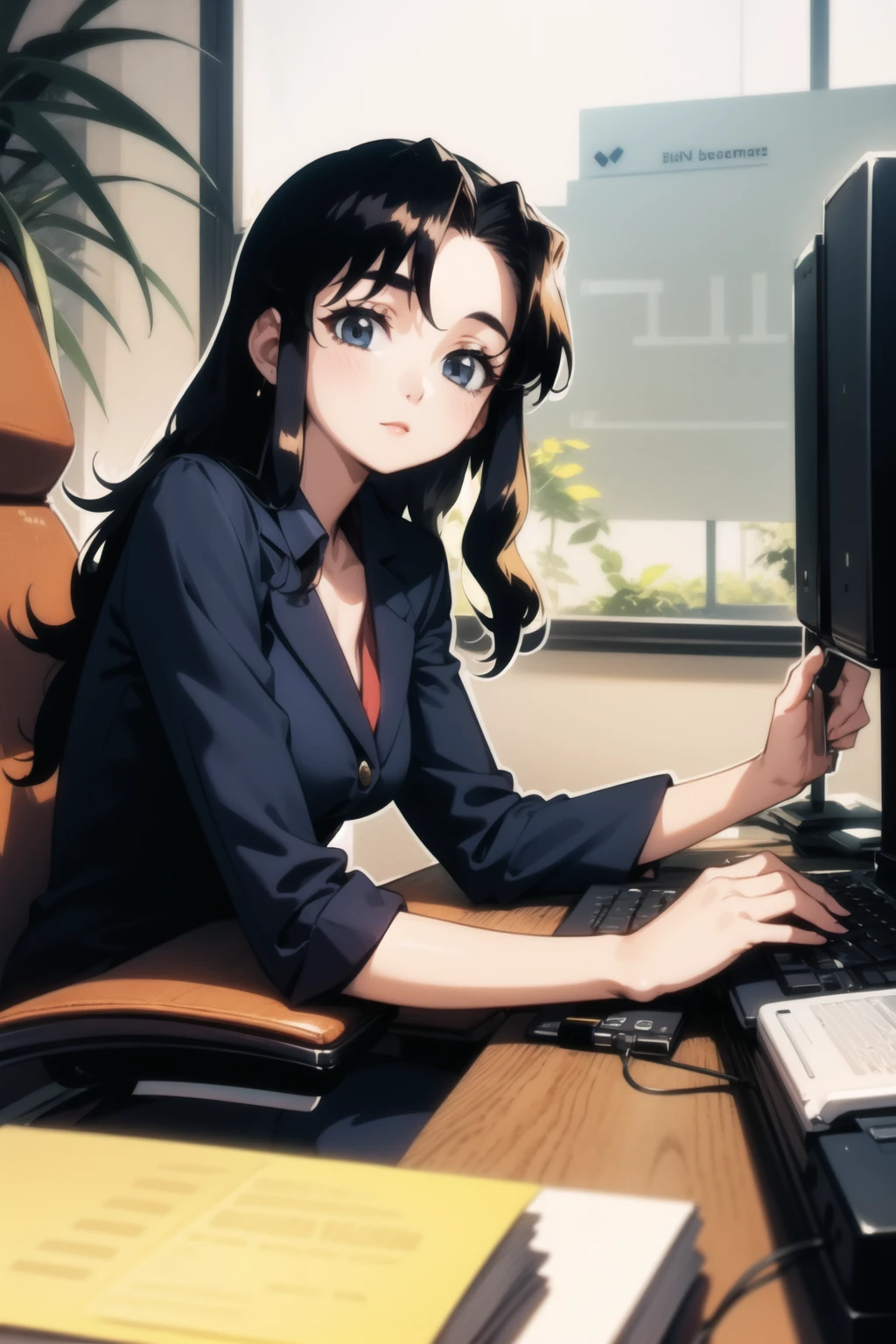<lora:hyatt-000035:1> hyatt,
1girl, office lady, office, computer