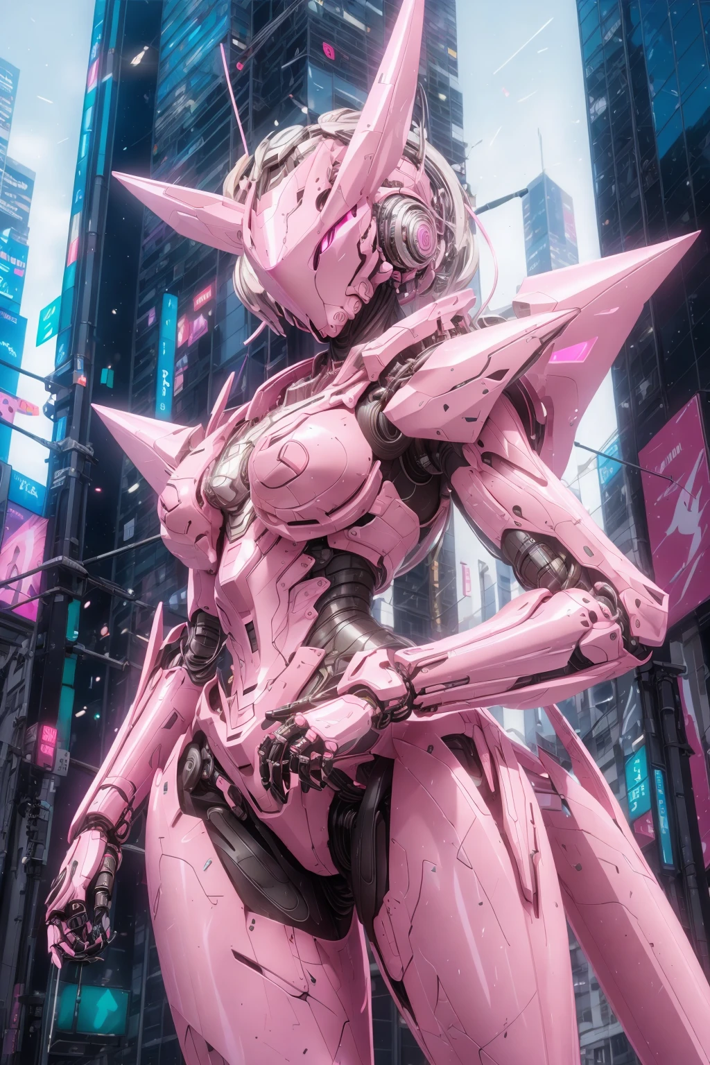 <lora:LoHa_SuperMekV1:0.7>
masterpiece, highly detailed photorealistic 8k raw photo, best cinematic quality, volumetric lighting and shadows, glowing and reflective Bubblegum Pink robotic sprmk, Futuristic Cityscape background, giant weapons on both hands