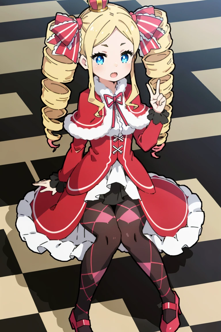 <lora:BettyV1:0.7>
Betty
masterpiece, best quality, 8k resolution, 1girl, argyle, argyle_background, blonde_hair, blue_eyes, book, bow, checkered, checkered_background, checkered_floor, crown, dress, drill_hair, long_hair, mini_crown, open_mouth, pantyhose, ribbon, sitting, solo, striped, striped_legwear, symbol-shaped_pupils, twin_drills