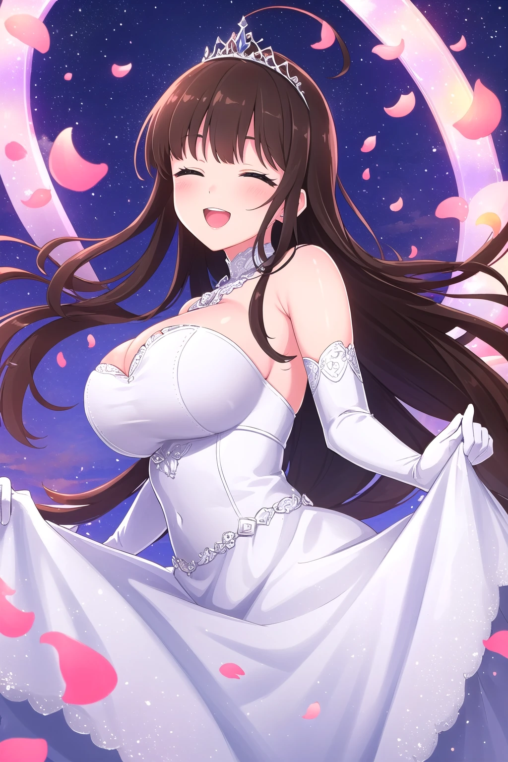 masterpiece, best quality, very aesthetic, absurdres, 1girl, mature_lady,white_clothes,bunny_suit,,yuuki_mikan( to_love-ru), to_love-ru, 1girl, orange_eyes,long_hair, brown_hair, hair_ornament,,rose,dark_background, flower, ice_flower, icicle,,gorgeous Fireworks in sky,