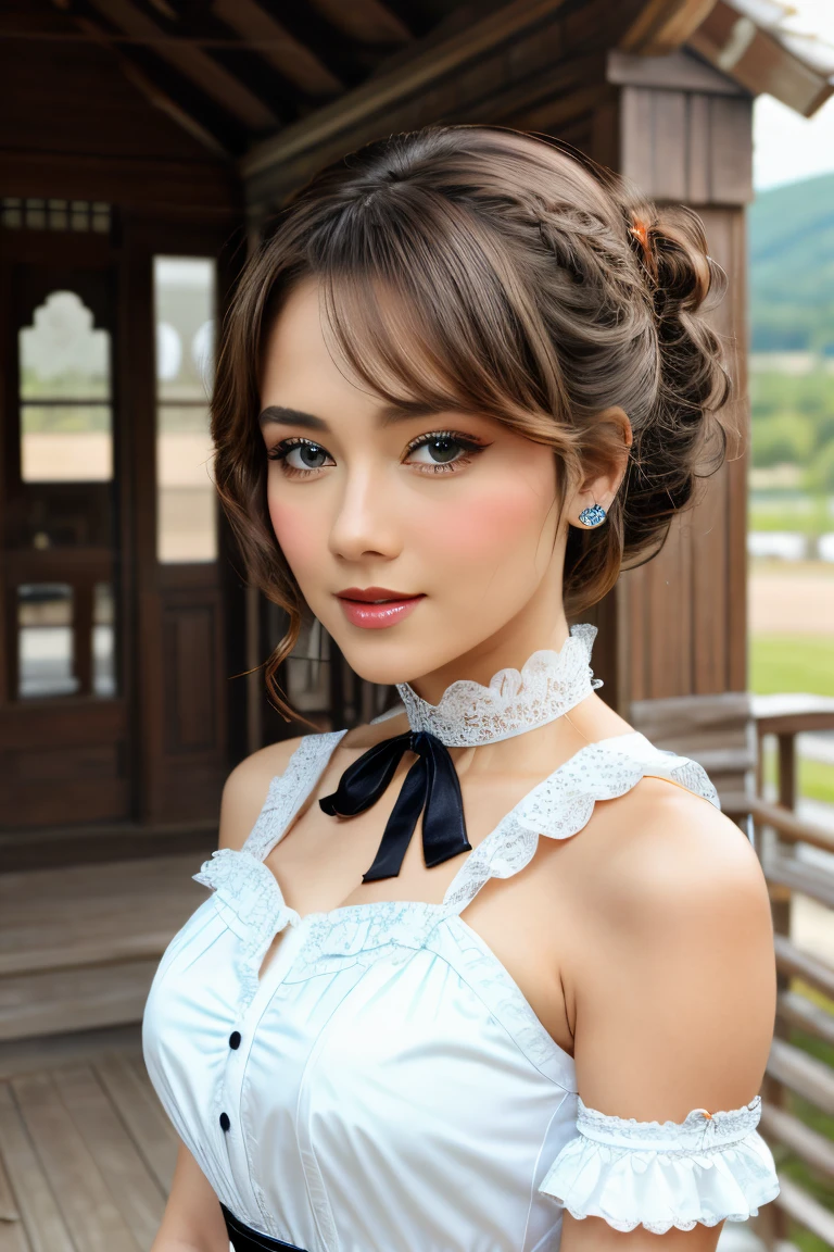 <lora:ThaidollArunee_v1A:0.8>, best quality, masterpiece, ultra detailed, cowboy shot, 3dmm, ink sketch, color ink, ink rendering, pastels, portrait,
1girl, beautiful detailed eyes, (chignon hairstyle), ultra detailed hair, flowing, graceful, (charming), (delicate), pretty, cute, maid costume, maid choker,, rhinestone,
luxury palace, character in the center of the frame, rhythm, fantasy, looking at viewer,