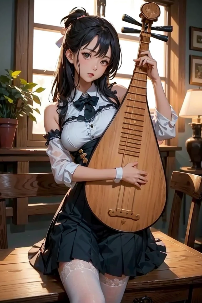 (holding pipa, playing pipa),((oversized crop top)),((underboob)), (navel, midriff),
1girl, (pantyhose) <lora:crop_shirts:0.8> <lora:pipa_v2:0.6>