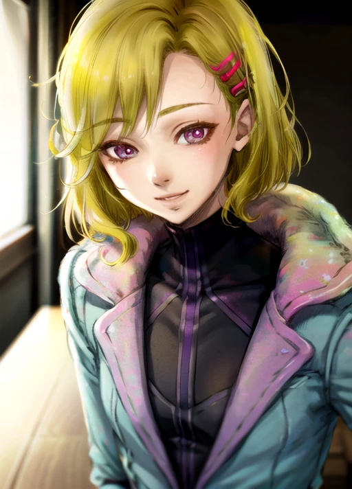 1boy, netsu, short hair, hair ornament, hairclip, blonde hair, red eyes, formal suit, smile, fit, <lora:Netsu:0.75>, masterpiece, best quality, highres, 4k, ultra-detailed, beautiful detailed face, beautiful detailed eyes