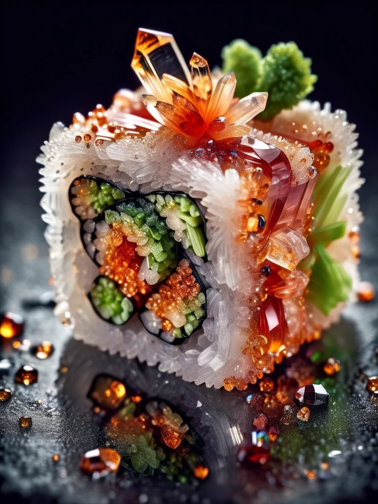 food photography photo of a crystal maki sushi with wasabi, perfect roles, maximum detail, foreground focus, crystalz <lora:crystalz:1>
