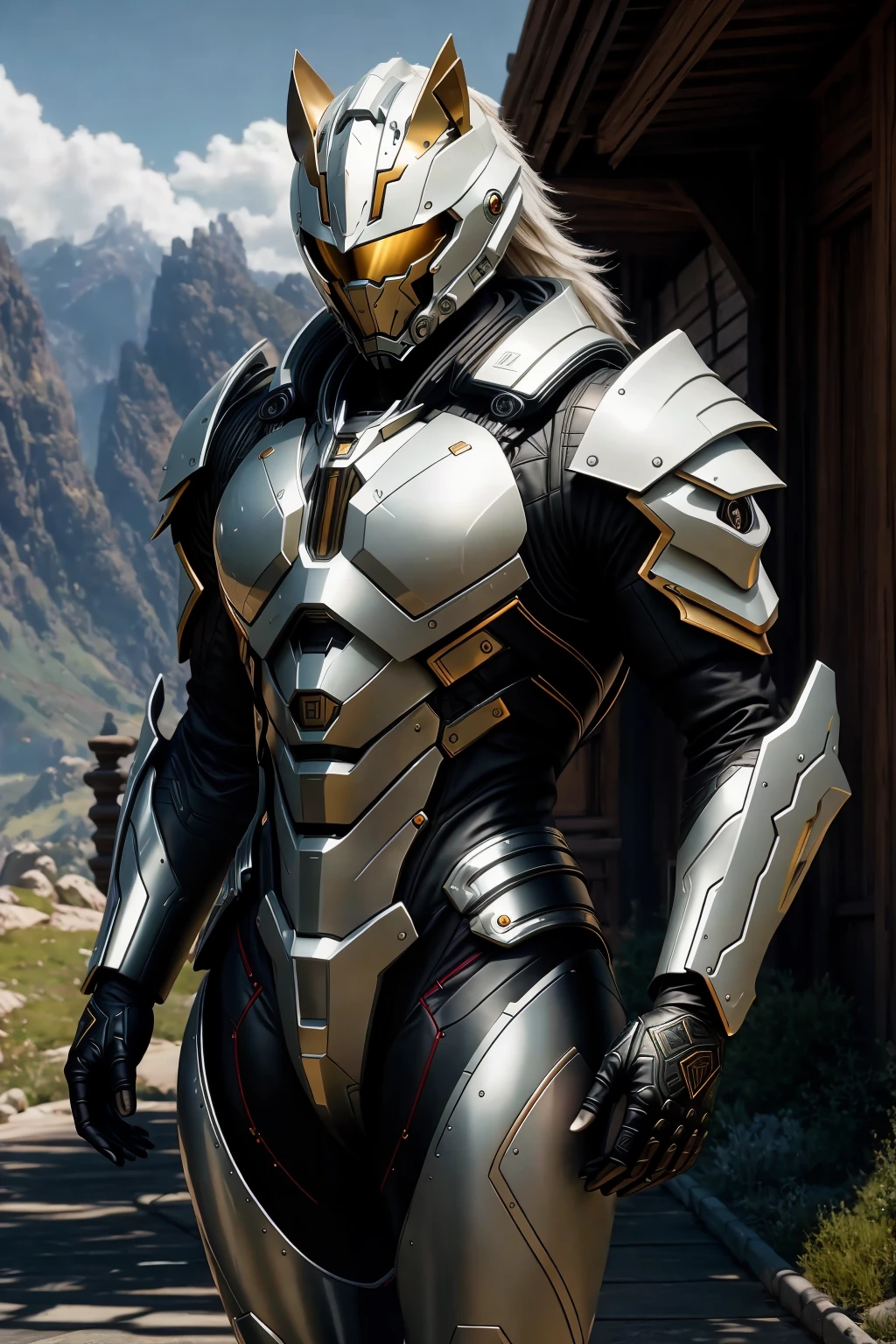 <lora:hadesarmorv6.4:0.9>
masterpiece, highly detailed photorealistic 8k raw photography, best cinematic quality, volumetric lighting, volumetric shadows
a man in reflective Ivory zzmckzz, full body, Point-of-view shot, Dancing with both hands on hips, no helmet
valley background