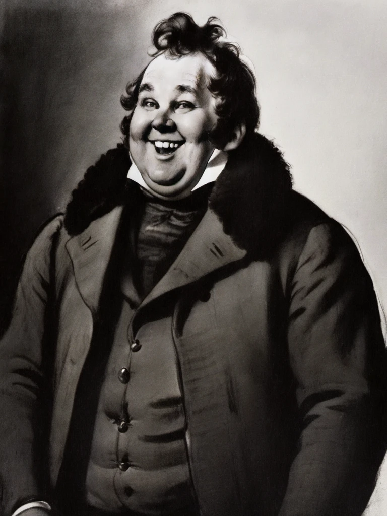 charcoal, 1700 smiling fat landowner, <lora:charcoal-watercolor:1.0>