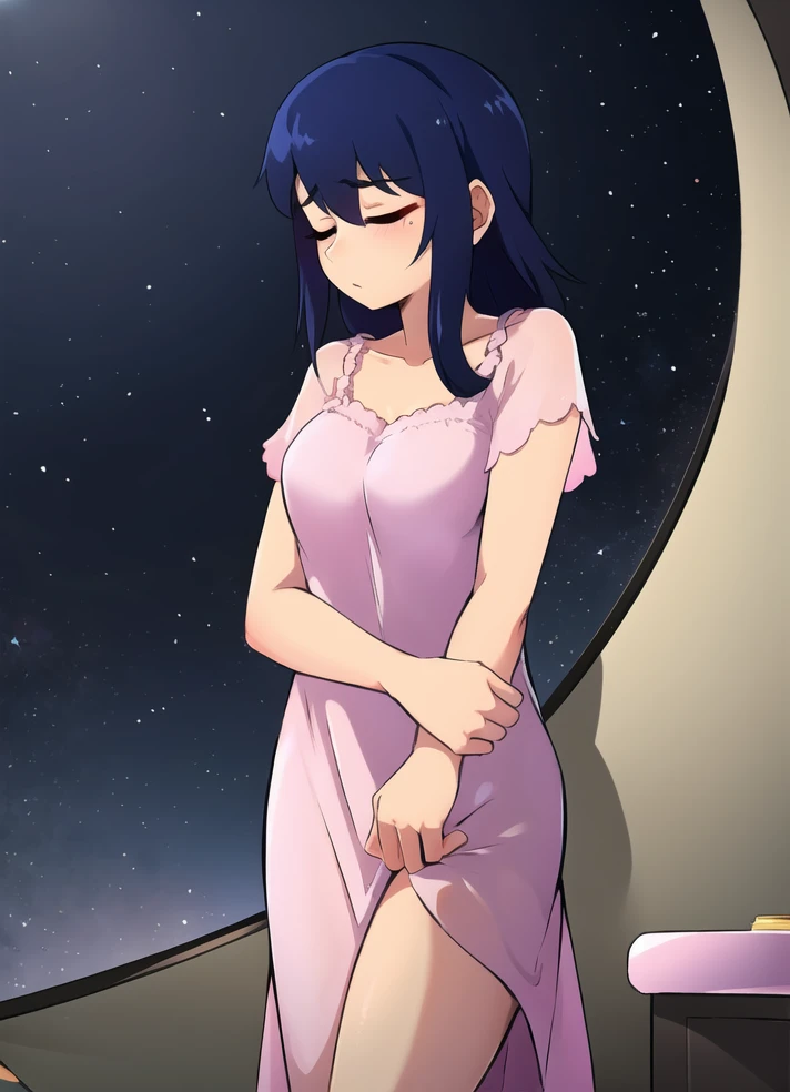 girl, standing, sleepy, night time, night gown,
<lora:homebrew_dashiart:0.8>, <lora:concept-female_masturbation-v2:0.4>, female masturbation,