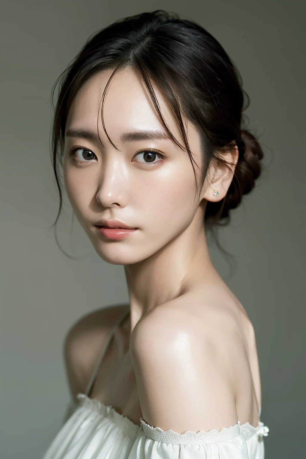 Plump woman in her 30s、One bun hair, Face without makeup, silky white skin, on the beds、Studio Lighting, orgasm, ???????