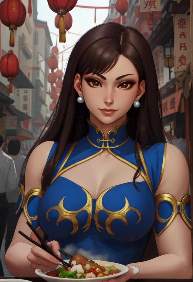 chun li, brown hair, brown eyes, long hair,
chinese clothes, pearl earrings ,
sitting, upper body, smile,
chinatown, restaurant,
morning,
(insanely detailed, beautiful detailed face, beautiful detailed eyes, masterpiece, best quality),solo, <lora:chunlieSF6:0.8>
