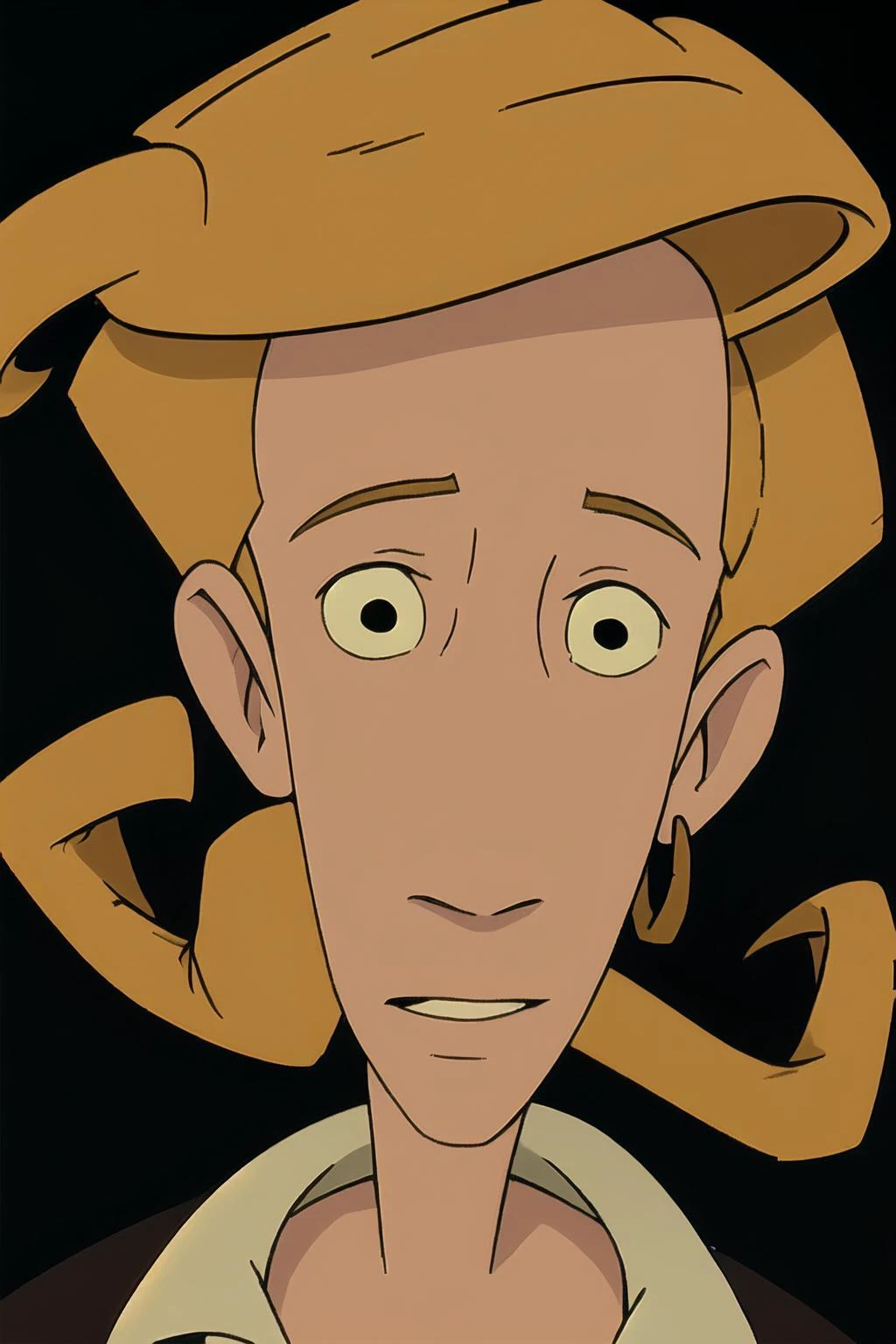 (best quality:1.2), (detailed:1.2), guybrush, solo, looking at viewer, close-up, (simple background, black background,:1.2), absurdres, <lora:guybrush:0.9>