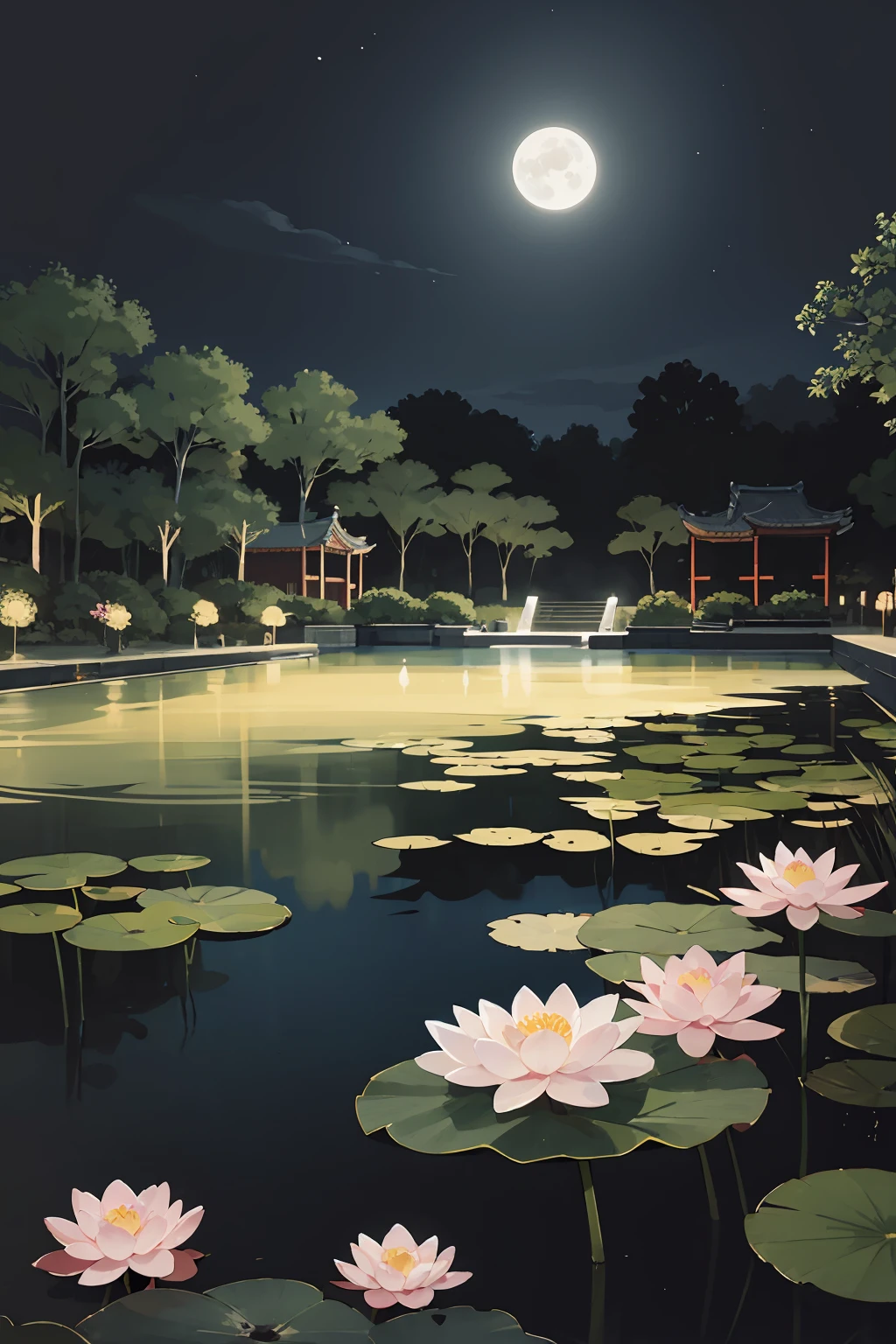 chinese ink painting,the lotus pool by moonlight,