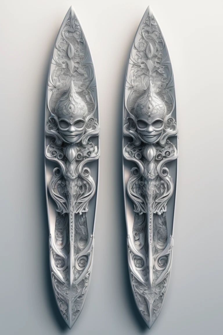 detailed, fractal manifold of a Parched Chibi Water skis, it has ornate details, Foggy conditions, Ultra Detailed, Mono Color, Elegant