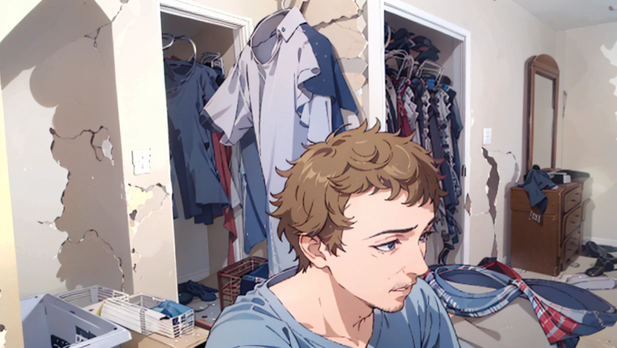 1boy, male focus, solo, realistic, door, shirt, indoors