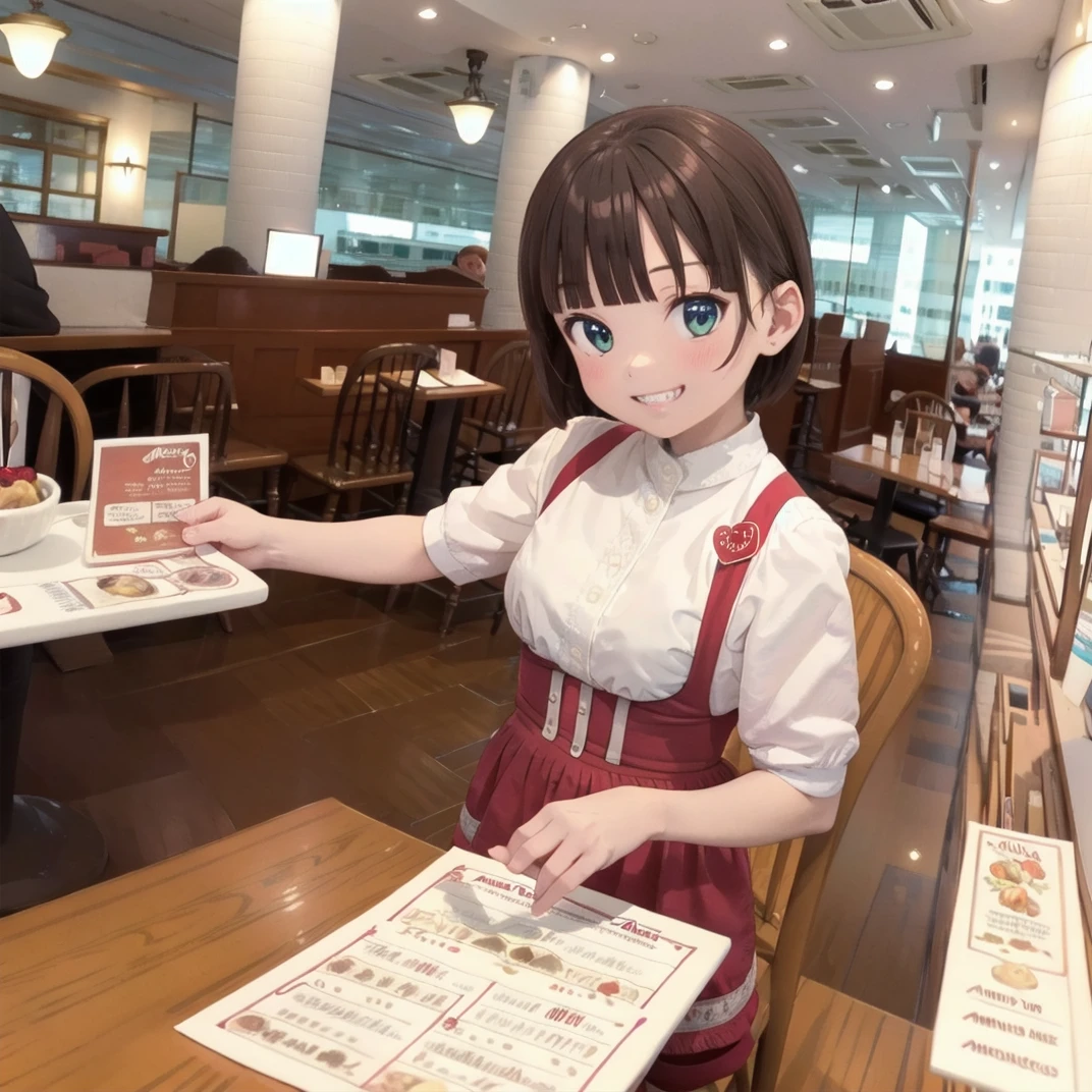 best quality, ultra-detailed, illustration,
AMTS, AMSC, solo, waitress, smile, restaurant, indoors, looking at viewer, 1girl, short hair, grin, red skirt, red apron, chair, shirt, holding, menu, table,
<lora:AMSC_AnnaMillers_uniform_SD15_V3:1>