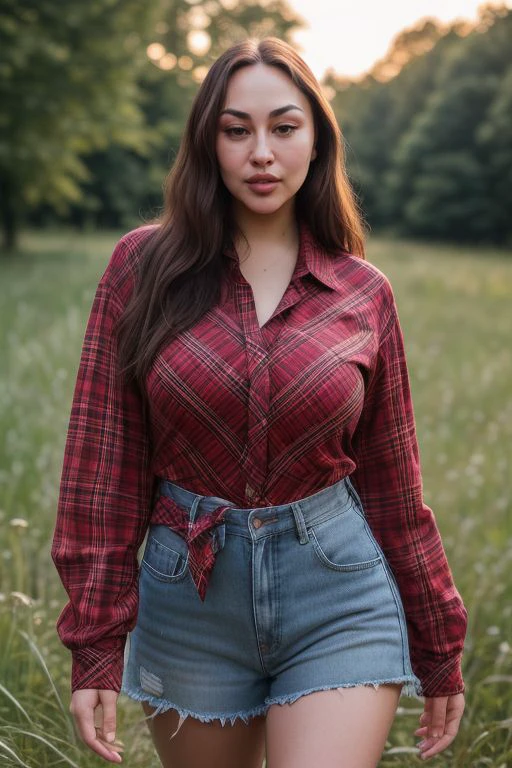 DEN_louisa_khovanski,
walking through a tallgrass meadow wearing Jean shorts and plaid shirt, meadow, wild, overgrown, walking,,
bokeh, f1.4, 40mm, photorealistic, raw, 8k, textured skin, skin pores, intricate details  <lora:epi_noiseoffset2:1>, epiCRealism, <lora:ClothingAdjuster3:-0.8>