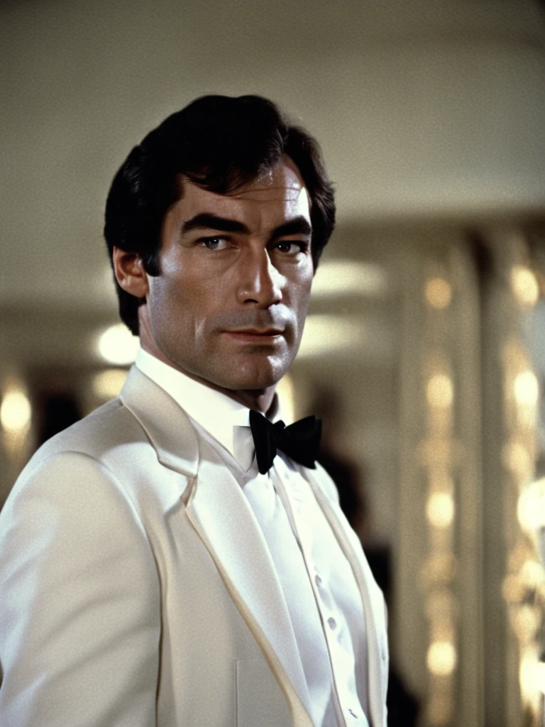 Photo of Timothy Dalton as James Bond wearing a black tuxedo and a white shirt and a black bow tie, low light, dark room  <lora:TimothyDaltonpublic2:0.8>