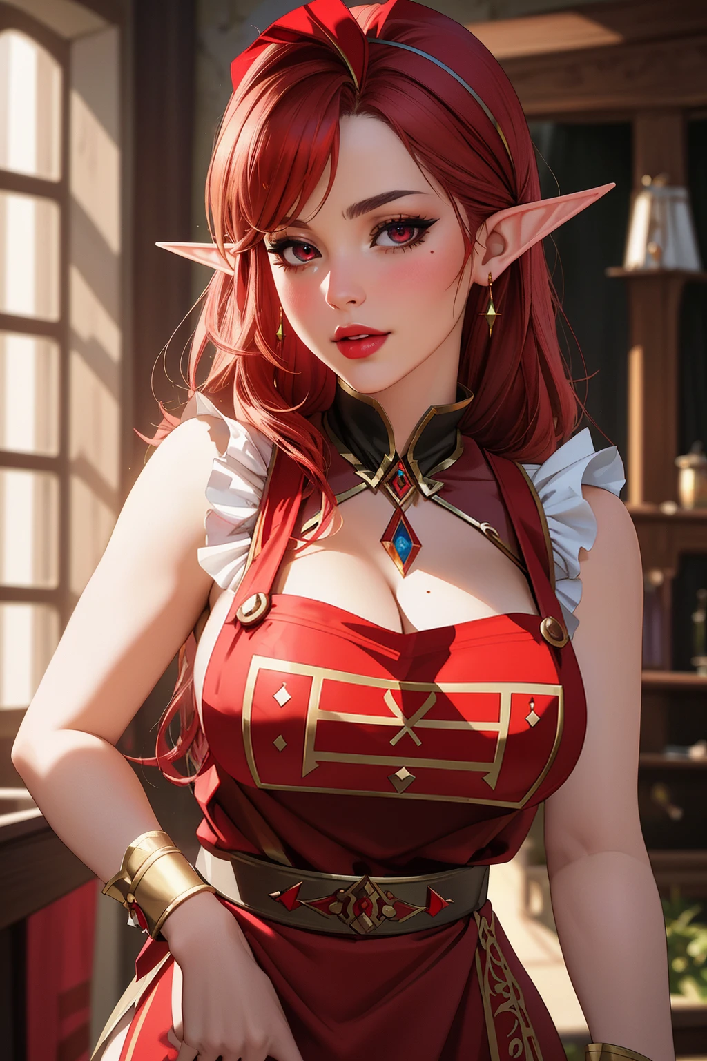 realistic elf woman, very detailed faces, full body, NSFW, red blush, blushing, slim abdomen: 1.2, detailed eyes, sexy, undressed, naked, open mouth, swollen breasts, lactation