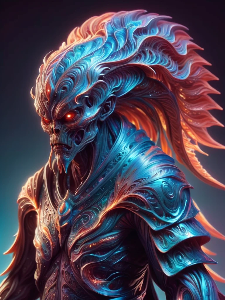 art by Marek Okon and dan mumford, Yarn model of a large Brother, the Brother is Luminous, Samurai, elegant, Cryptidcore, anaglyph filter, alienzkin <lora:alienzkin:0.6>