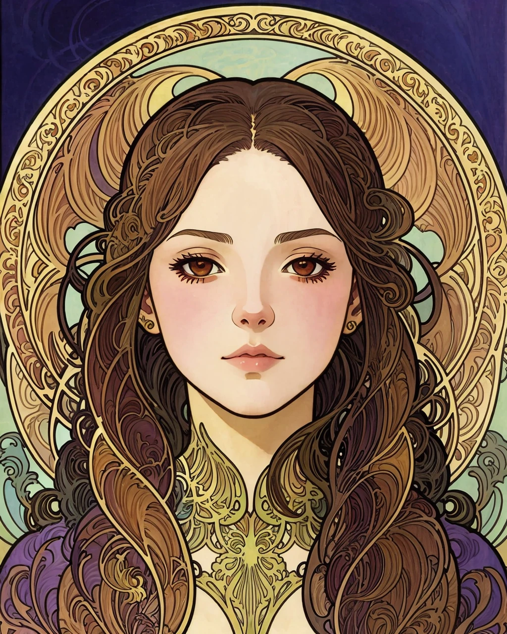 best quality,masterpiece,highly detailed,ultra-detailed, 1girl,dress <lora:neg4all_bdsqlsz_V3.5:-1> <lora:Nouveau_last:2> Art Nouveau by Alphonse Mucha