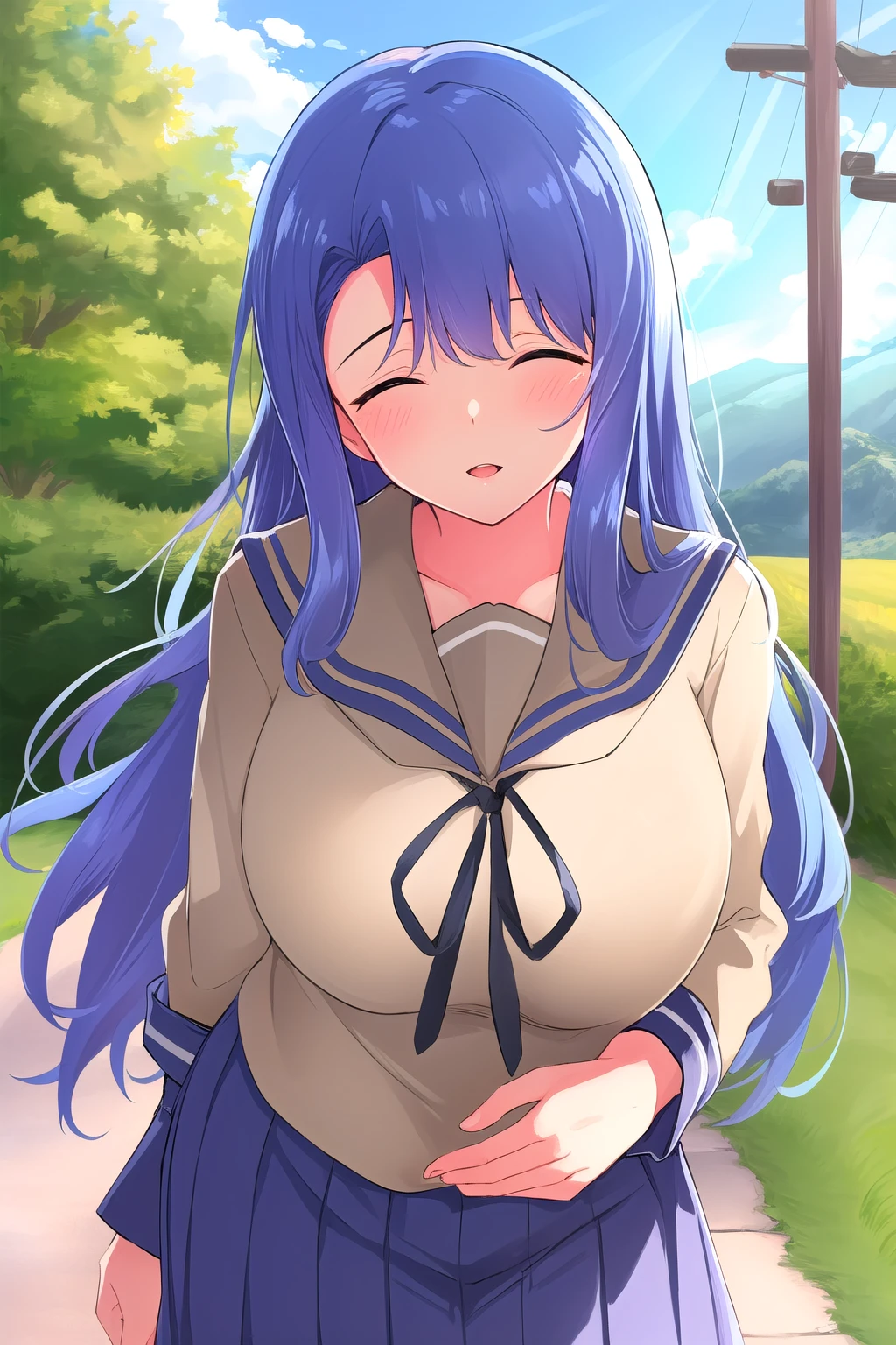 1girl, smile, nsfw, furuderika, long hair, purple eyes, blue hair, blunt bangs, , empty eyes , large breasts, nipple, Running, , Heavy snowfall area,　frozen wet crying mountain Alone, Smile, crying, Naked, solo, 1girl,, , Peeing, lactation, projectile lactation