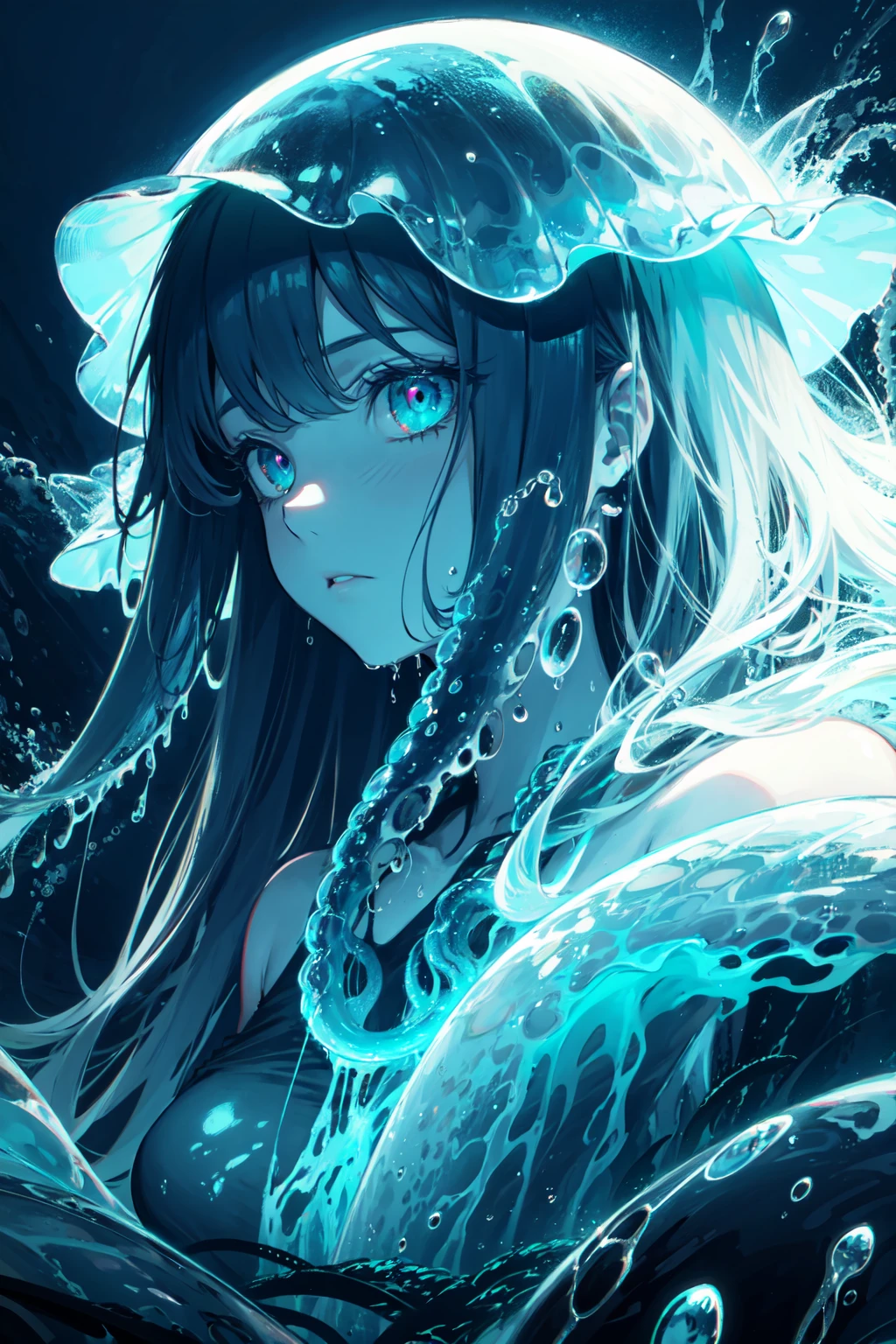 best detailed, (glowing background),high light,(deep dark ocean horror fantasy:1.4),
, masterpiece, best quality, wide-angle Hyperdetailed, masterpiece, 8k, natural lighting, soft lighting, sunlight, HDR (High Dynamic Range), Maximum Clarity And Sharpness, Multi-Layered Textures,
(cthulhu,Acheron,fluorescent jellyfish:1.3),(fusion of humans and monsters),(hopeless, helpless),rainstorm,tsunami,whale,style of panicky, dark blue theme, dark theme,white theme,((suffocating sense of oppression: 1)),
(floating water drops, time stasis,:1.2),
glowing eyes,((jellyfish girl, jellyfish tentacle hair, bioluminescence)), neon green skin, glowing, solo, dynamic angle, floating, beautiful detailed sky, on beautiful detailed water,
beautiful detailed eyes, expressionless, side blunt bangs, hairs between eyes,bare shoulders,detailed wet clothes, blank stare,
lens flare,light leaks,