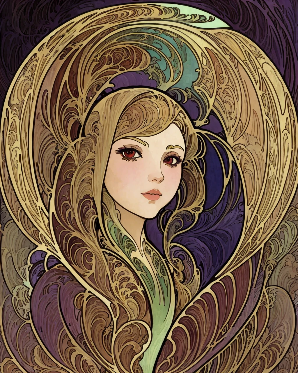 best quality,masterpiece,highly detailed,ultra-detailed, 1girl,dress <lora:neg4all_bdsqlsz_V3.5:-1> <lora:Nouveau_last:3.0> Art Nouveau by Alphonse Mucha