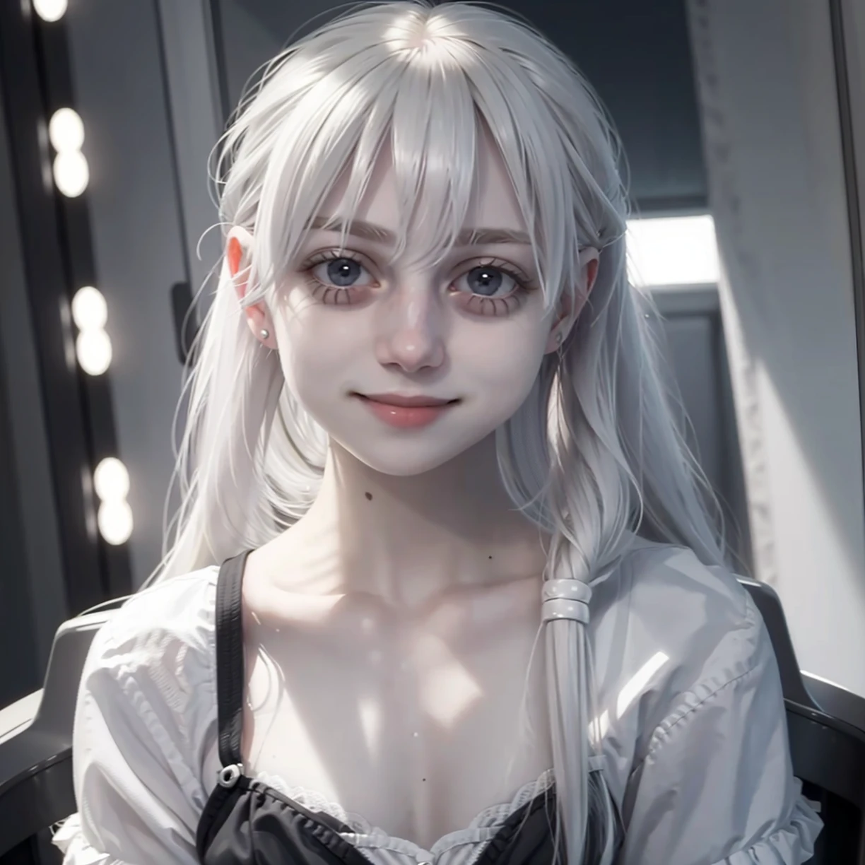 <lora:marymorgan_v3_1:1> 1girl, solo, realistic, platinum blonde hair, pale skin, long hair, smiling