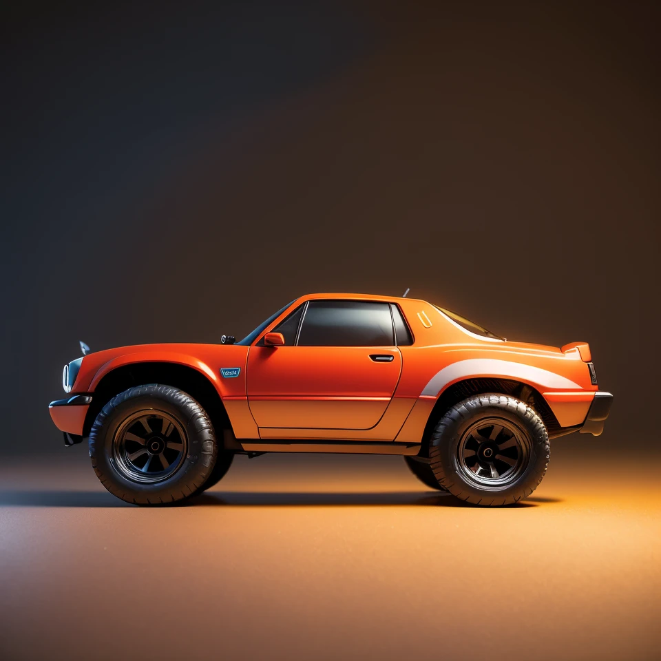 Realistic 8K rendering, (RC car:1.1), Simple studio background, Studio lighting for a cinematic look, Dynamic and photo-realistic, Capturing the RC car in real-life detail