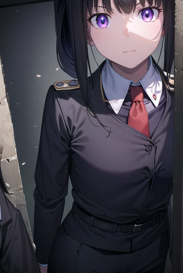 takinainoue, <lora:takinainouechickeiii-lora-nochekaiser:1>,
inoue takina, long hair, bangs, ponytail, black hair, (purple eyes:1.2),
BREAK gloves, long sleeves, jacket, necktie, black gloves, collared shirt, belt, pants, vest, black jacket, black pants, formal, suit, red necktie, headset, black suit, earpiece,
BREAK looking at viewer, (cowboy shot:1.5),
BREAK indoors, restaurant,
BREAK <lyco:GoodHands-beta2:1>, (masterpiece:1.2), best quality, high resolution, unity 8k wallpaper, (illustration:0.8), (beautiful detailed eyes:1.6), extremely detailed face, perfect lighting, extremely detailed CG, (perfect hands, perfect anatomy),