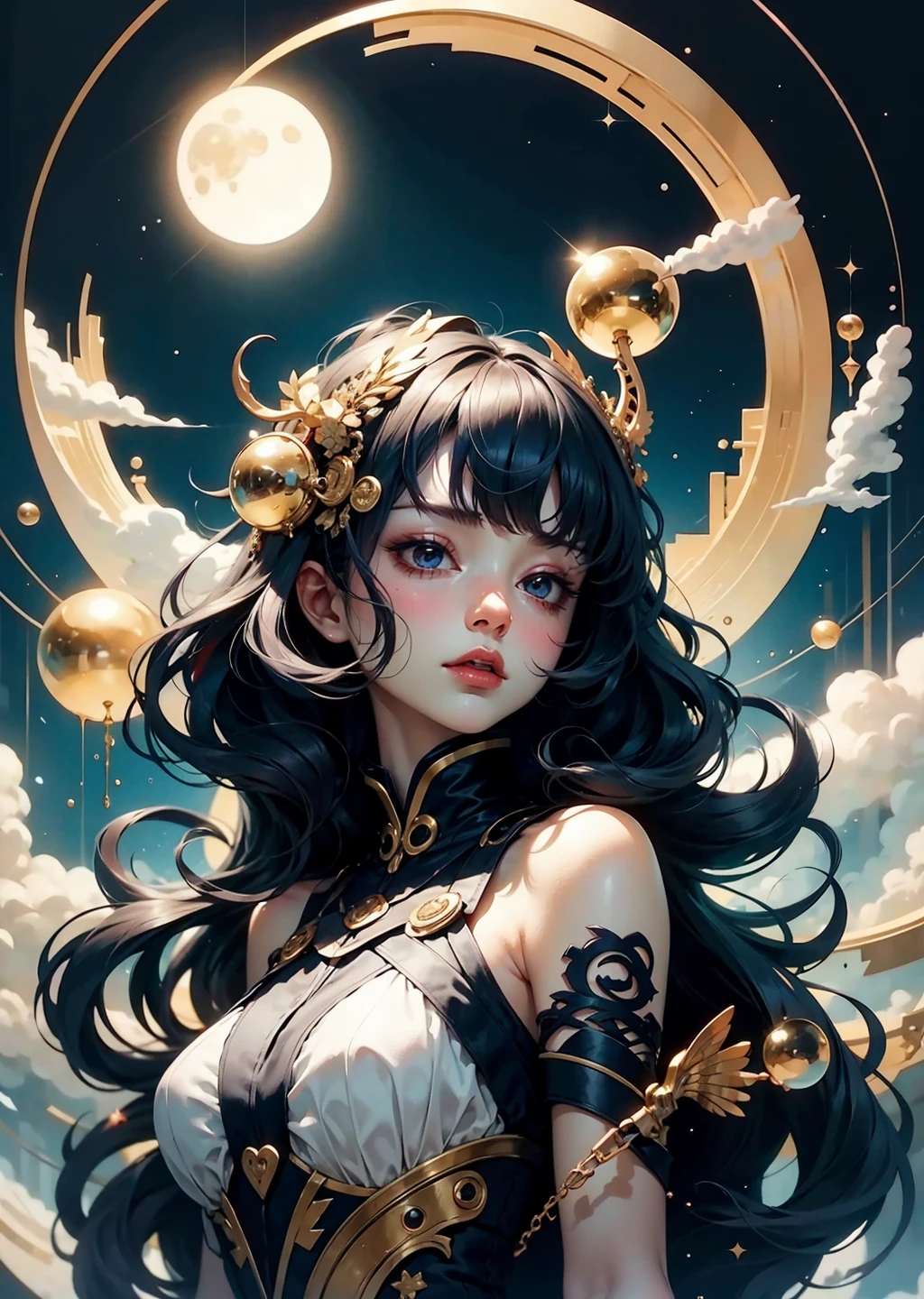 (masterpiece,top quality,best quality,official art,beautiful and aesthetic:1.2),<lora:Dreamwave v3:0.9>,dreamwave,harajuku_mimi,android,smoke,aesthetic,vortex,2d_harajyuku,beautiful woman,(elegant:1.2),flactal art,(zentangle:0.5),colorful,crystal,gold.,(sexy),wind,storm,backlighting,solar eclipse,long hair,vogue,depth of field,translucent,floating,