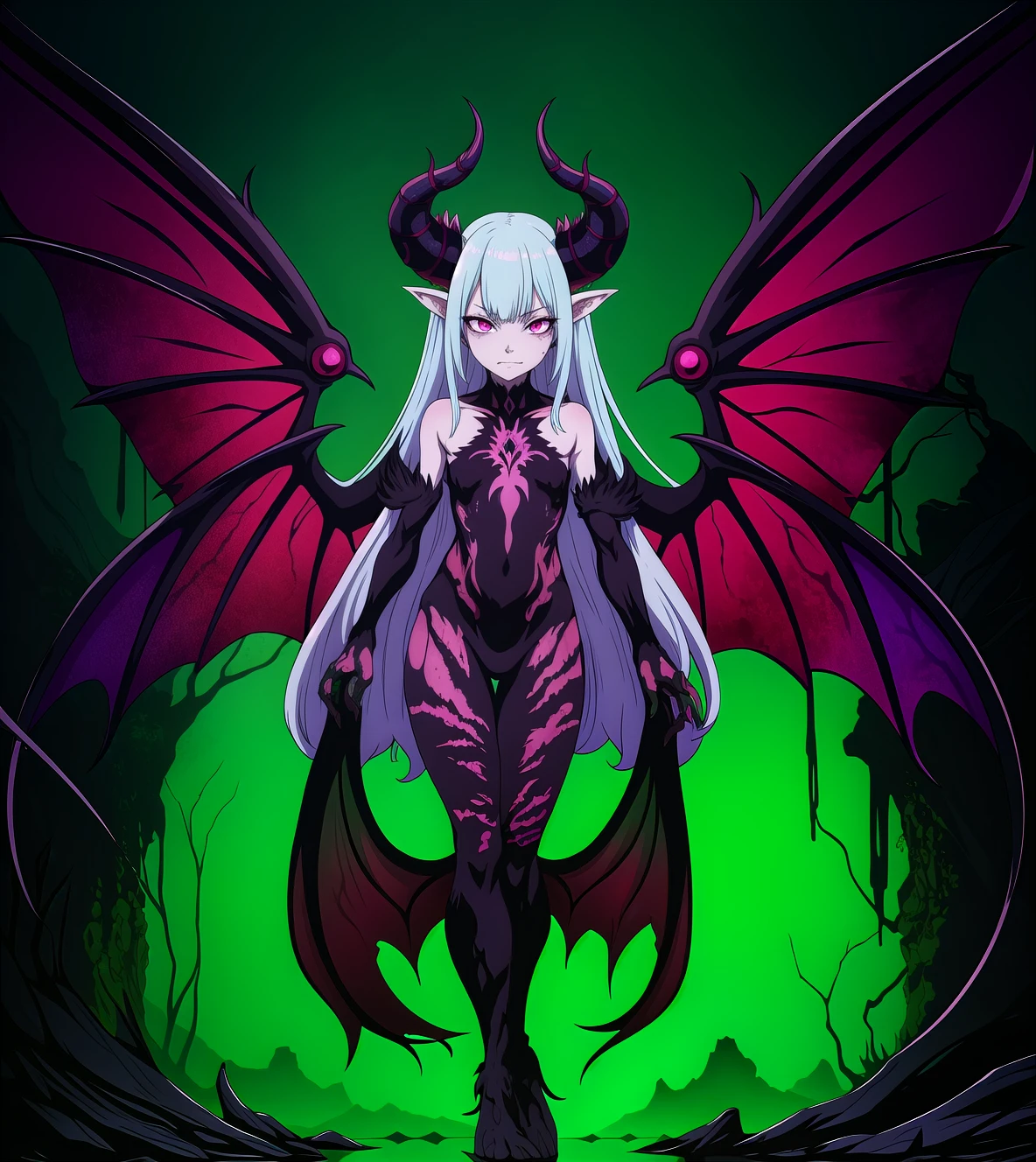 (((green color skin))), ((riding sex)),(Straddle a man),((highest quality)), ((masterpiece)), (reverse rape), perfect face,demon girl,pink hair,demon horn,demon wing,demon tail,slender,mini bast,crotch tattoo,spread legs,futanari,
