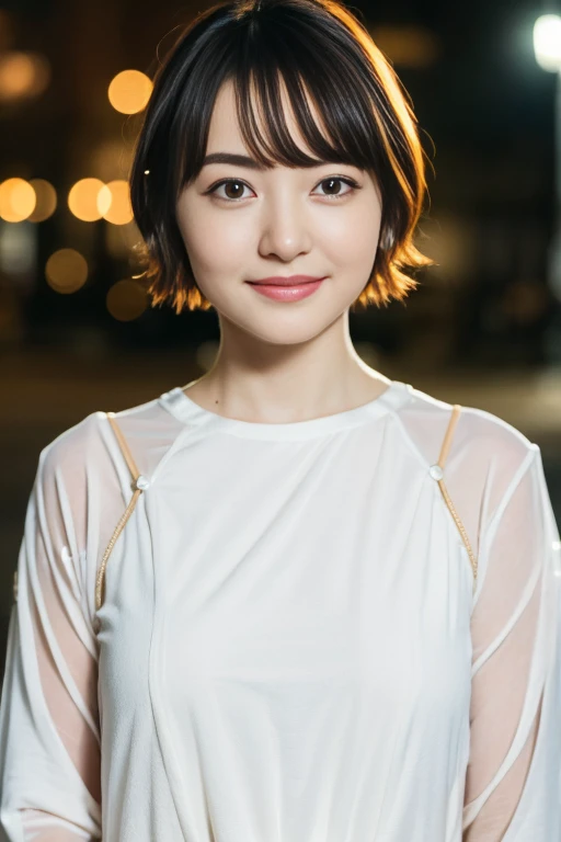 1girl,(wearing a long one piece cotton blouse:1.3),(RAW photo, best quality), (realistic, photo-realistic:1.4), masterpiece, an extremely delicate and beautiful, extremely detailed, 2k wallpaper, Amazing, finely detail, extremely detailed CG unity 8k wallpaper, ultra-detailed, highres, soft light, beautiful detailed girl, extremely detailed eyes and face, beautiful detailed nose, beautiful detailed eyes,cinematic lighting,city lights at night,autumn scenery,maple trees in autumn,at a park,perfect anatomy,slender body,smiling <lora:hanazawakanaV3_lora:0.8>,(very short and wavy and messy hairstyle)