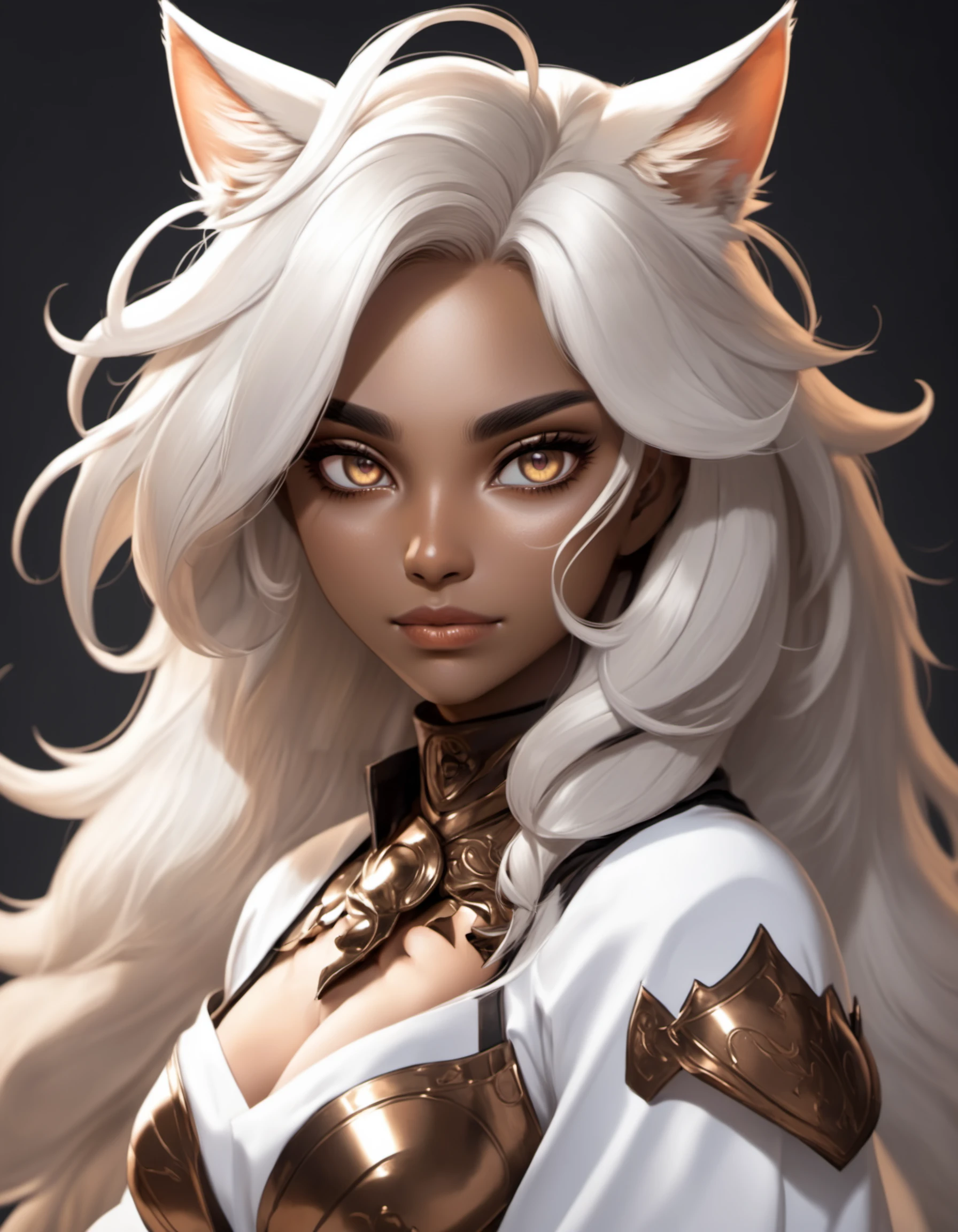 anime espi alaie, in the style of detailed fantasy art, dark white and bronze, energy-filled illustrations, catcore, powerful portraits, rtx on, furry art