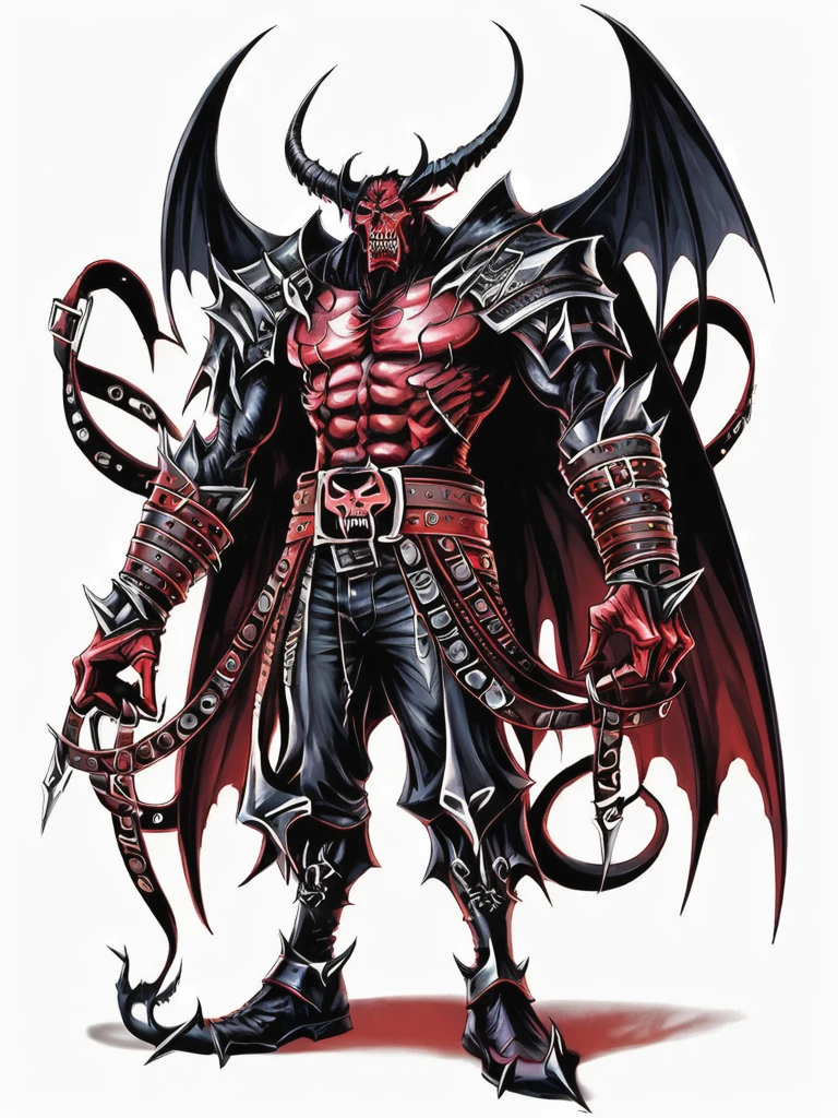 a demon covered in belts,art by asmaria, <lora:AsMaria_Style_XL_Digimon_Illustrator:0.75>