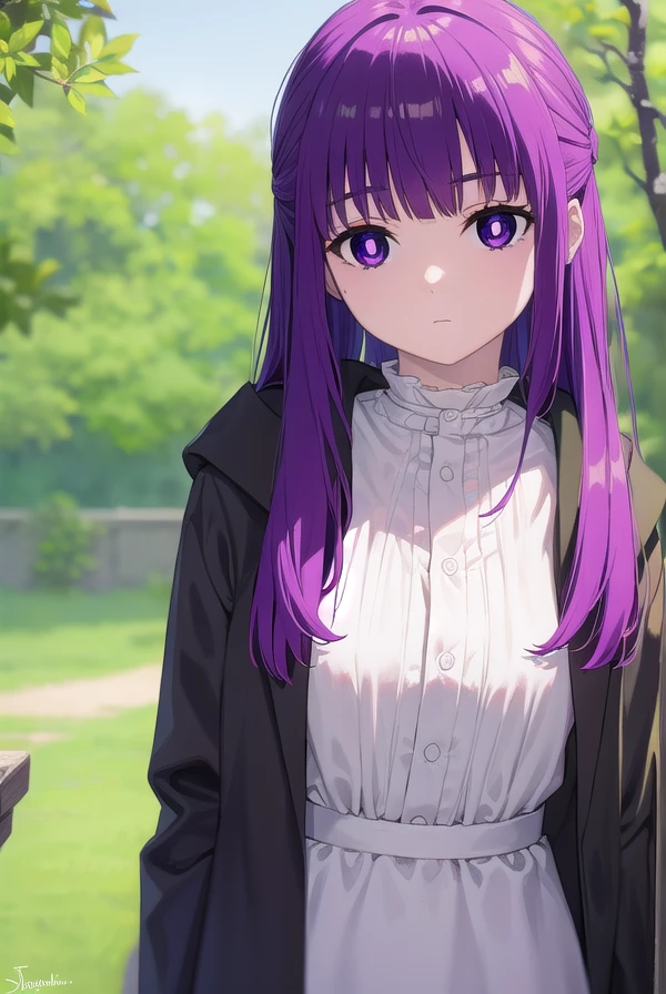 fern, <lora:fernv2-lora-nochekaiser:1>,
fern, long hair, bangs, (purple eyes:1.1), purple hair, sidelocks, blunt bangs, (bright pupils:1.5), half updo,
BREAK shirt, dress, jacket, white shirt, open clothes, hood, white dress, hood down,
BREAK outdoors, sky, nature,
BREAK looking at viewer, (cowboy shot:1.5),
BREAK <lyco:GoodHands-beta2:1>, (masterpiece:1.2), best quality, high resolution, unity 8k wallpaper, (illustration:0.8), (beautiful detailed eyes:1.6), extremely detailed face, perfect lighting, extremely detailed CG, (perfect hands, perfect anatomy),