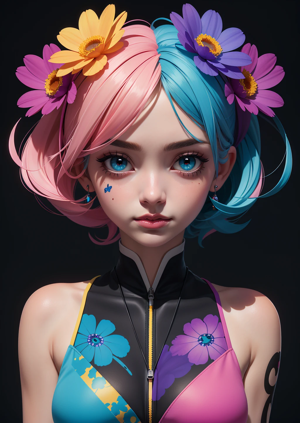 (masterpiece:1.1),(highest quality:1.1),(HDR:1),ambient light,ultra-high quality,( ultra detailed original illustration),(1girl, upper body),((harajuku fashion)),((flowers with human eyes, flower eyes)),double exposure,fusion of fluid abstract art,glitch,(original illustration composition),(fusion of limited color, maximalism artstyle, geometric artstyle, butterflies, junk art),